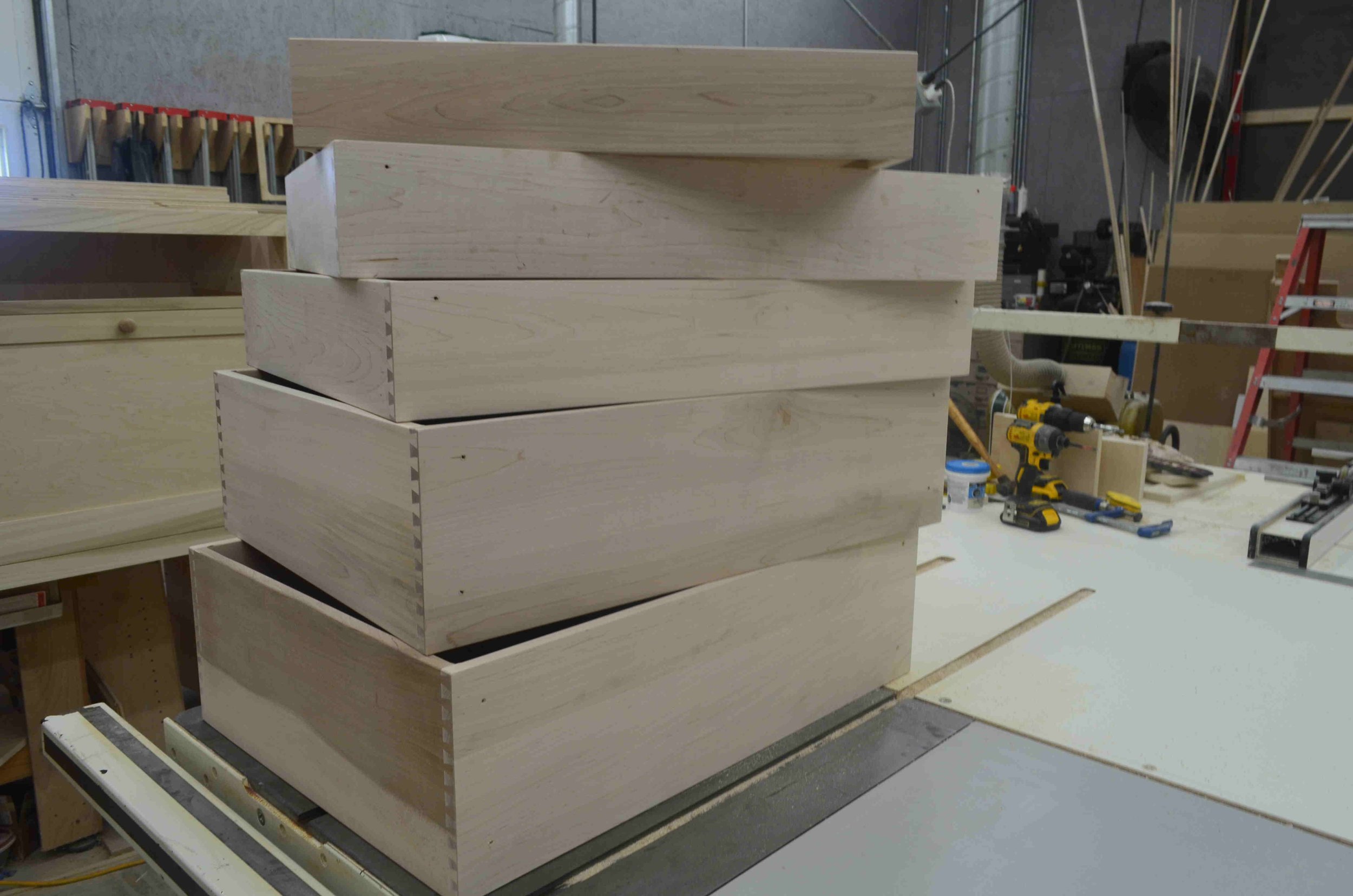 Hand-cut dovetail drawer joints - traditional joinery for custom cabinetry
