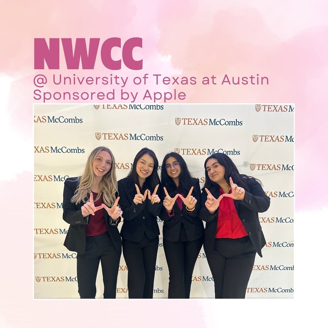 Over the weekend, a team of 4 WIB members were able to travel to Austin, Texas to compete in the National Women&rsquo;s Case Competition sponsored by Apple.
The team made it to the semi-final round, placing within the top 10 of teams! 🎉
.
.
.
The te