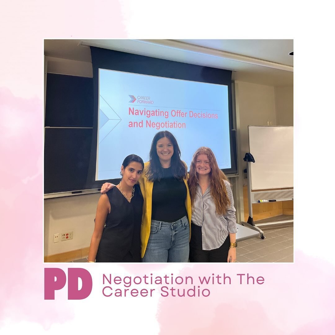 This past Tuesday, we were able to host the Career Studio for our PD event above navigating offer decisions and negotiation 🤝
.
Our speaker spoke to us about resources available through career coaches and tactics would could employ to negotiate with