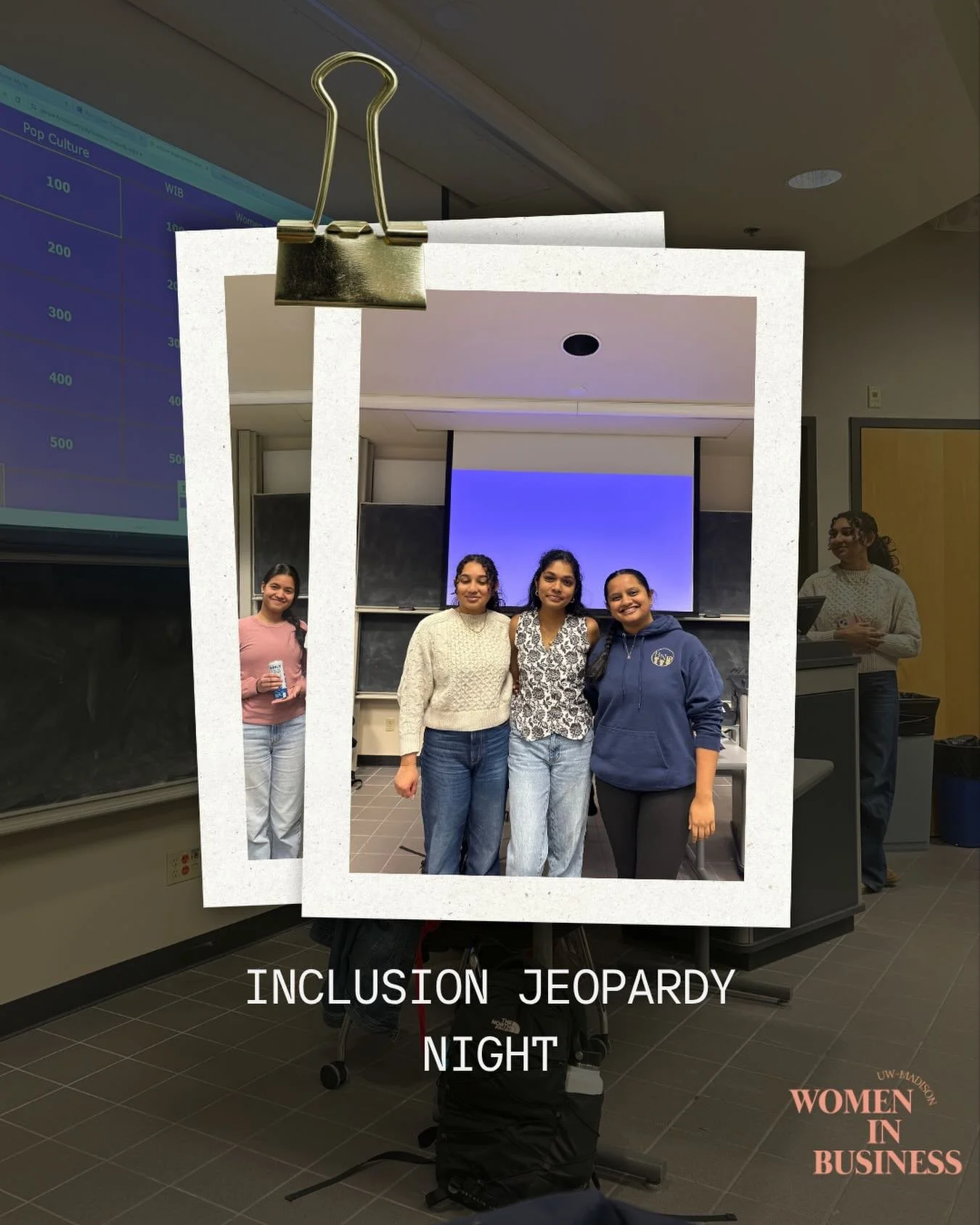 Recently, WIB hosted an inclusion Jeopardy night. We worked on teams to answer questions for points and participate in a little friendly competition.