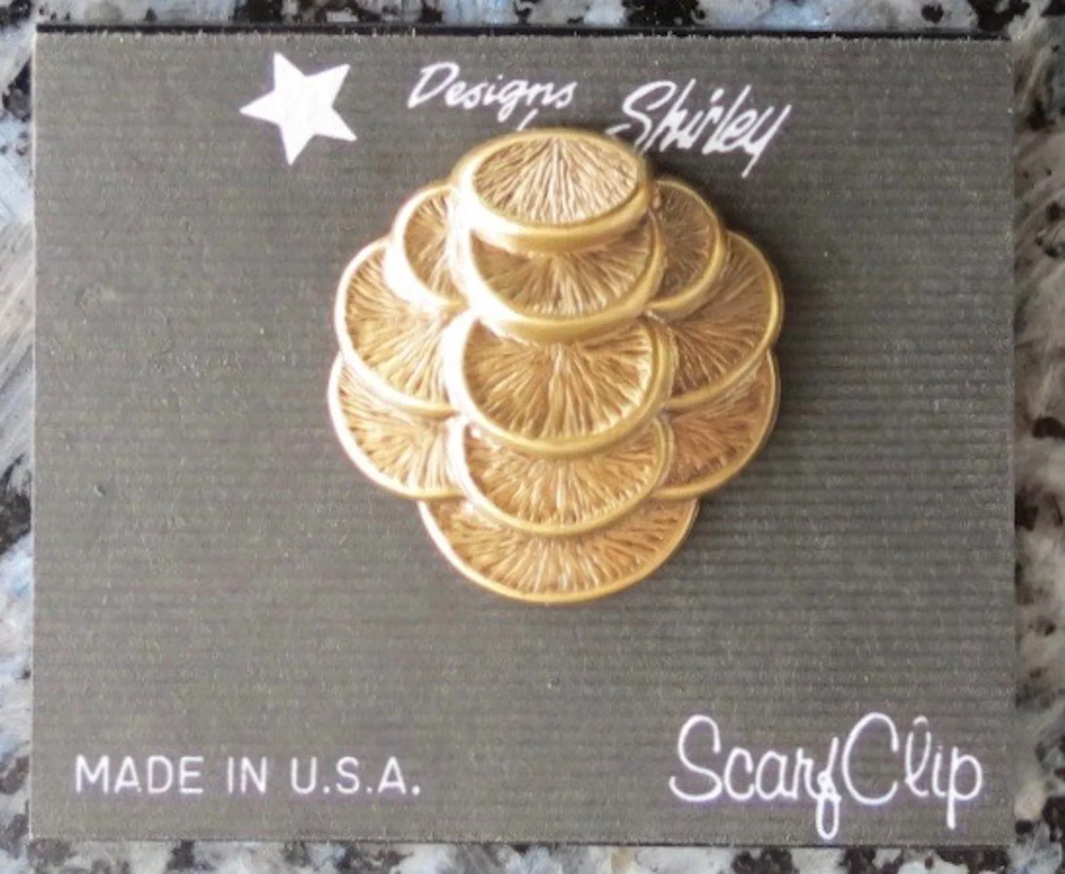 Jeri-Lou Carded Scarf Clip Gold Coin Cluster