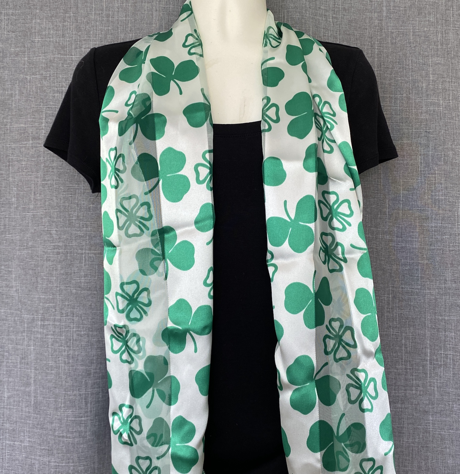 Oblong Satin Scarf White Saint Patricks Shamrocks