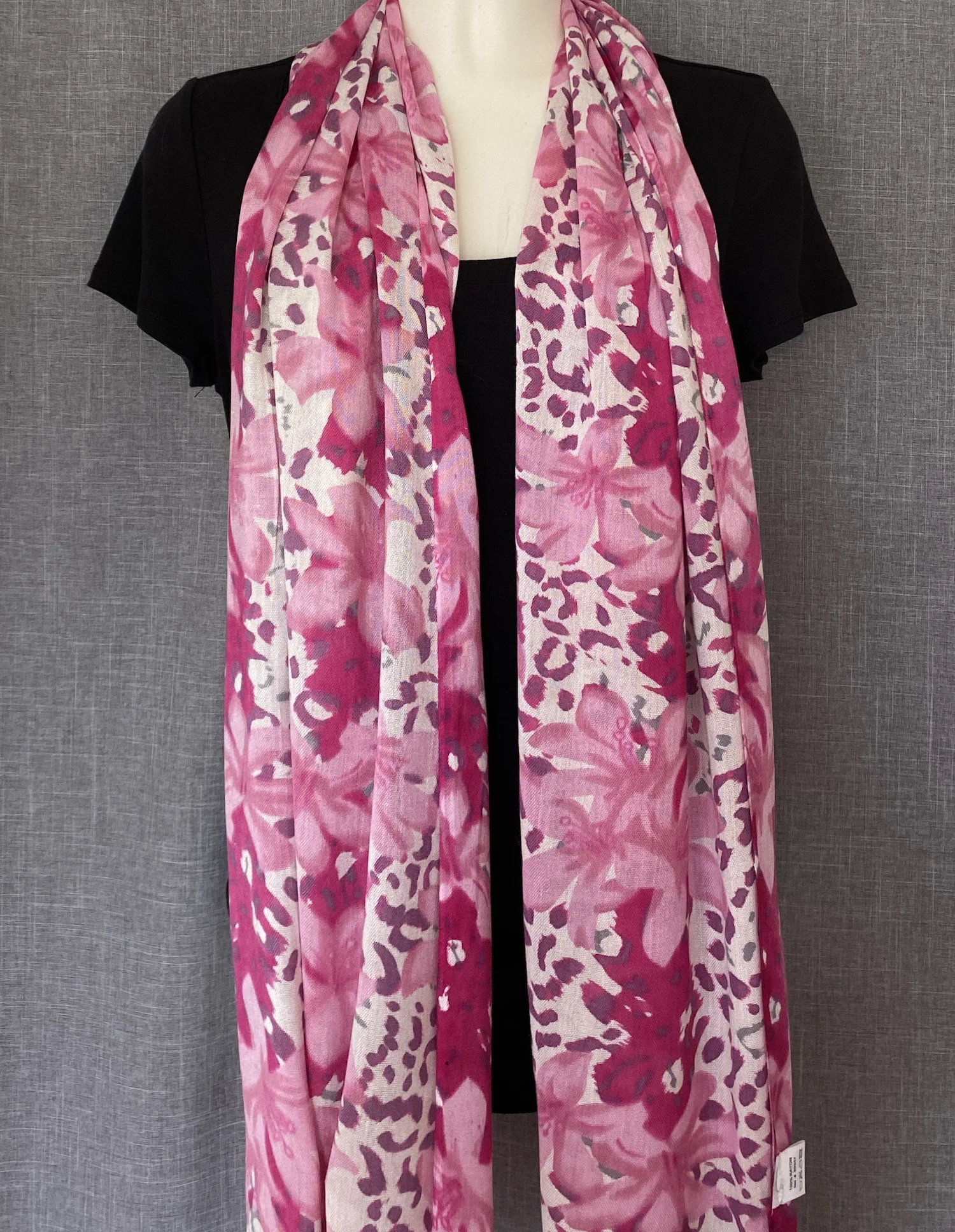 Rayon Scarf Pink and White Floral