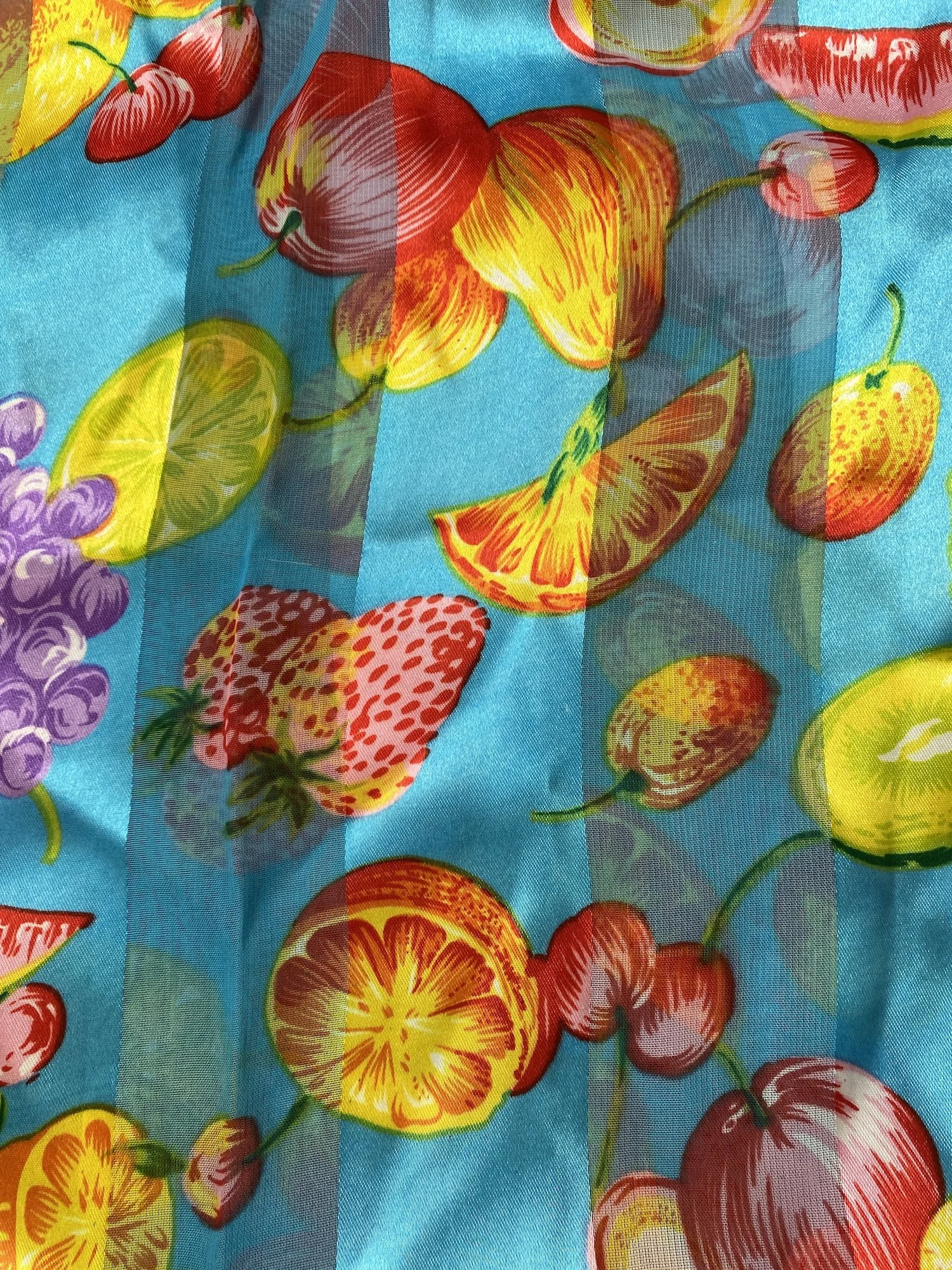 Oblong Satin Fruit Scarf on Blue