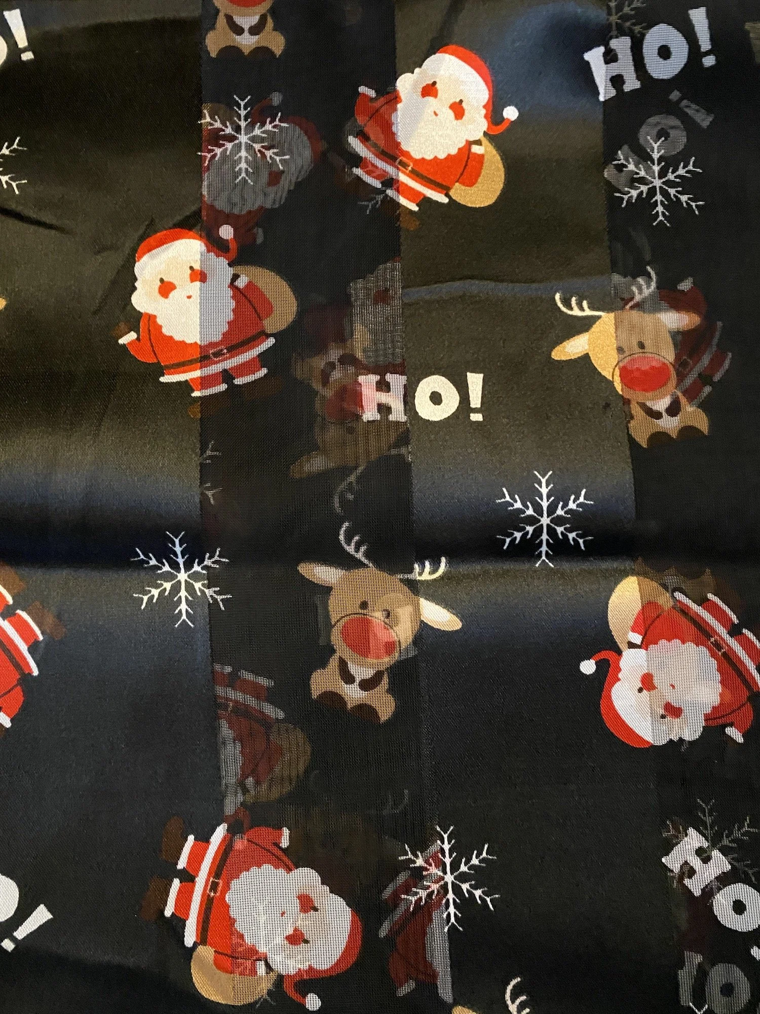 Oblong Christmas Scarf Ho Ho Ho with Santa on Black