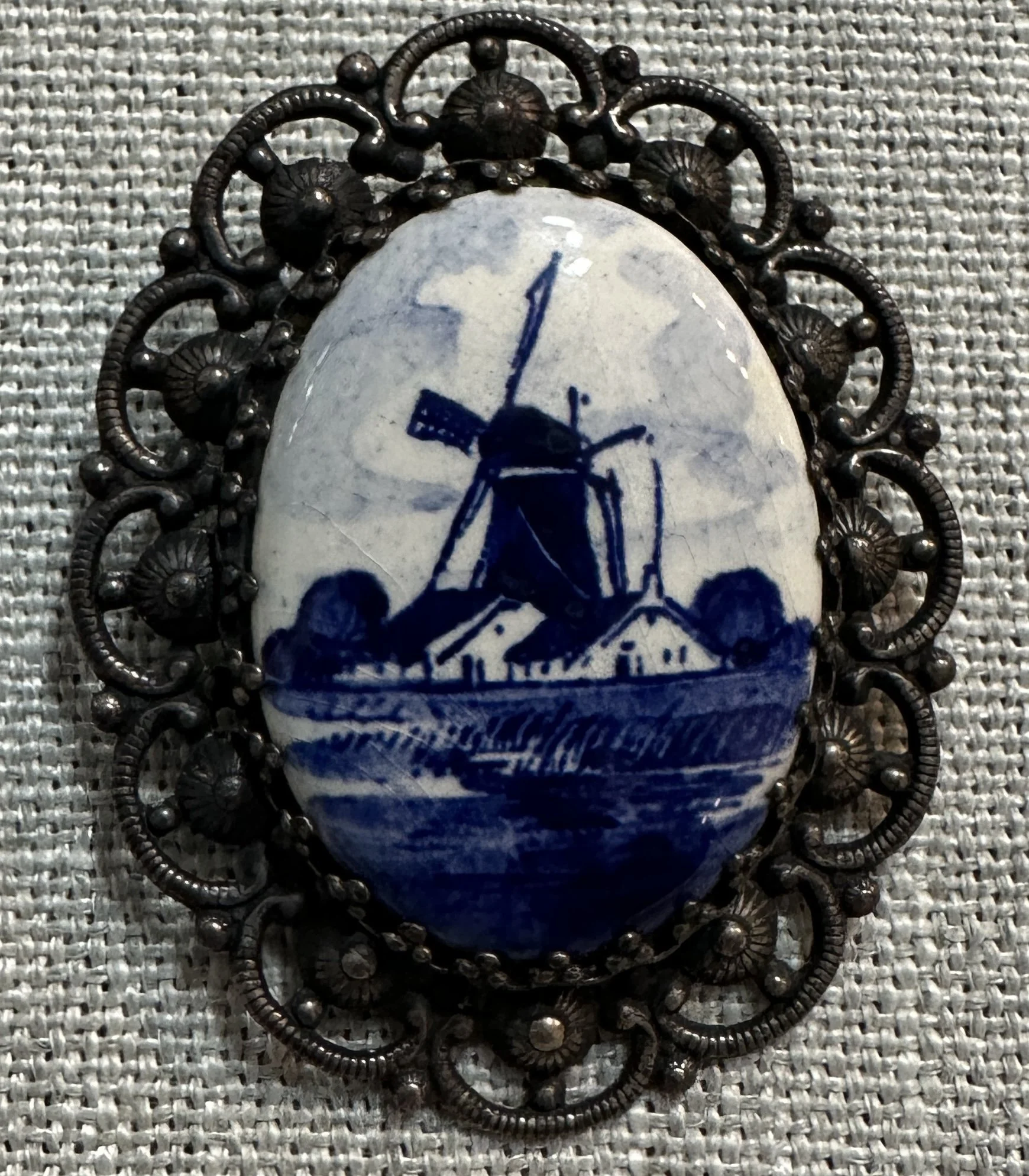 Vintage SASA Scarf Clip Windmill Cabuchon Blue