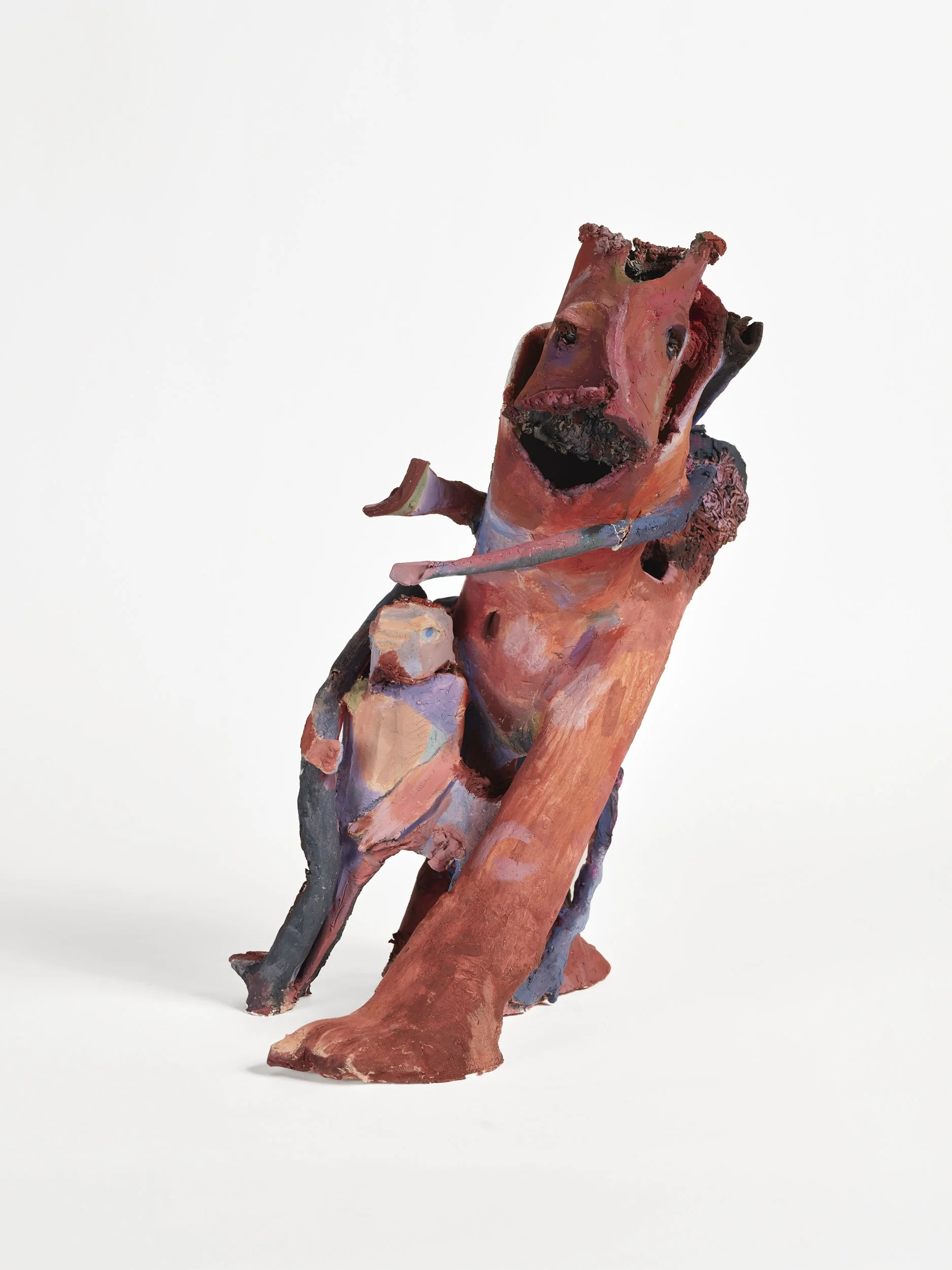 Mother and Child, 2025, bisqued ceramic, flashe paint, colored pencil, 16 X 8 X 12 inches