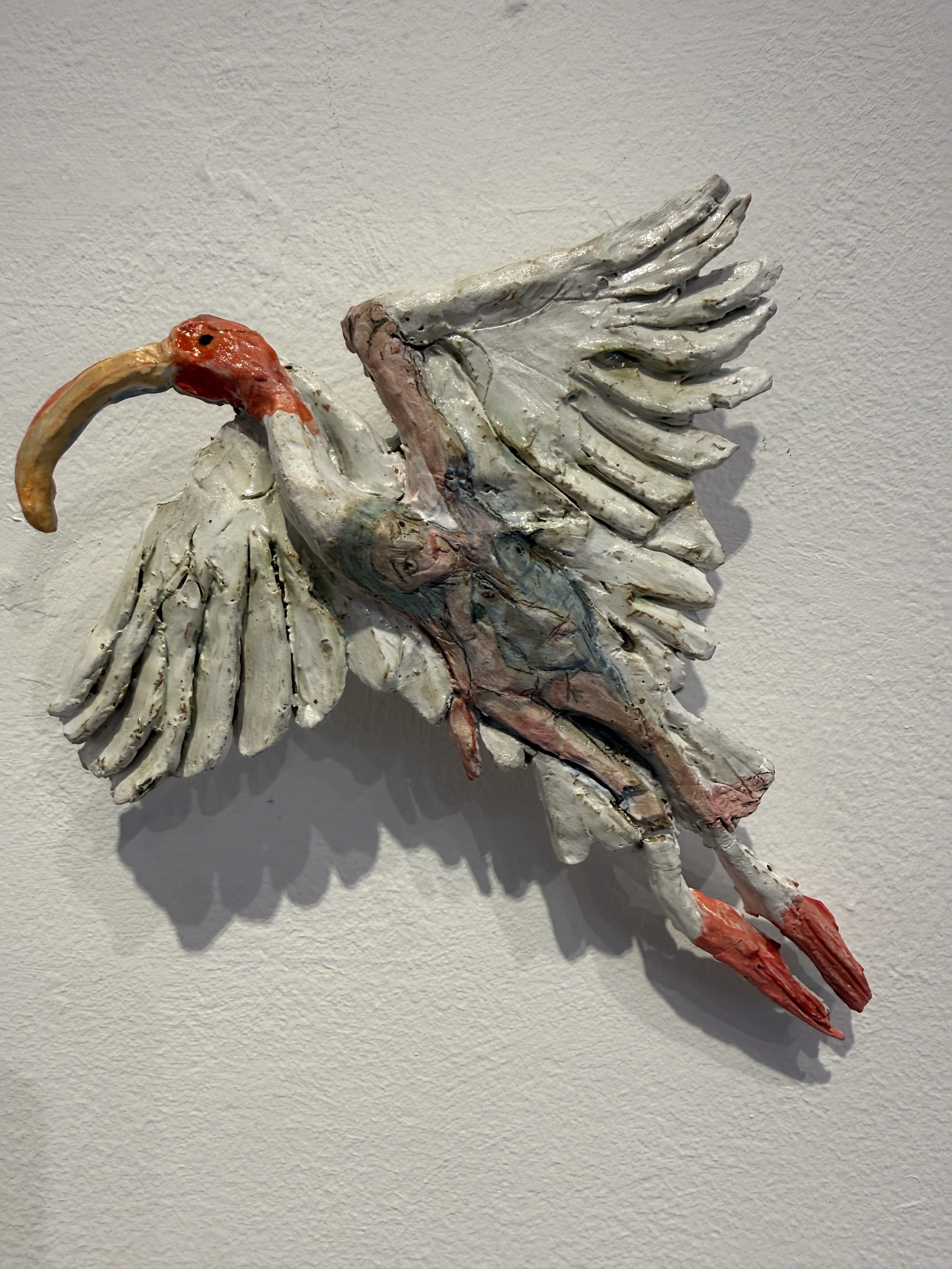 Stork's Inner Girl with Birds, 2025, glazed ceramic, 7 x 8 x 15 inches