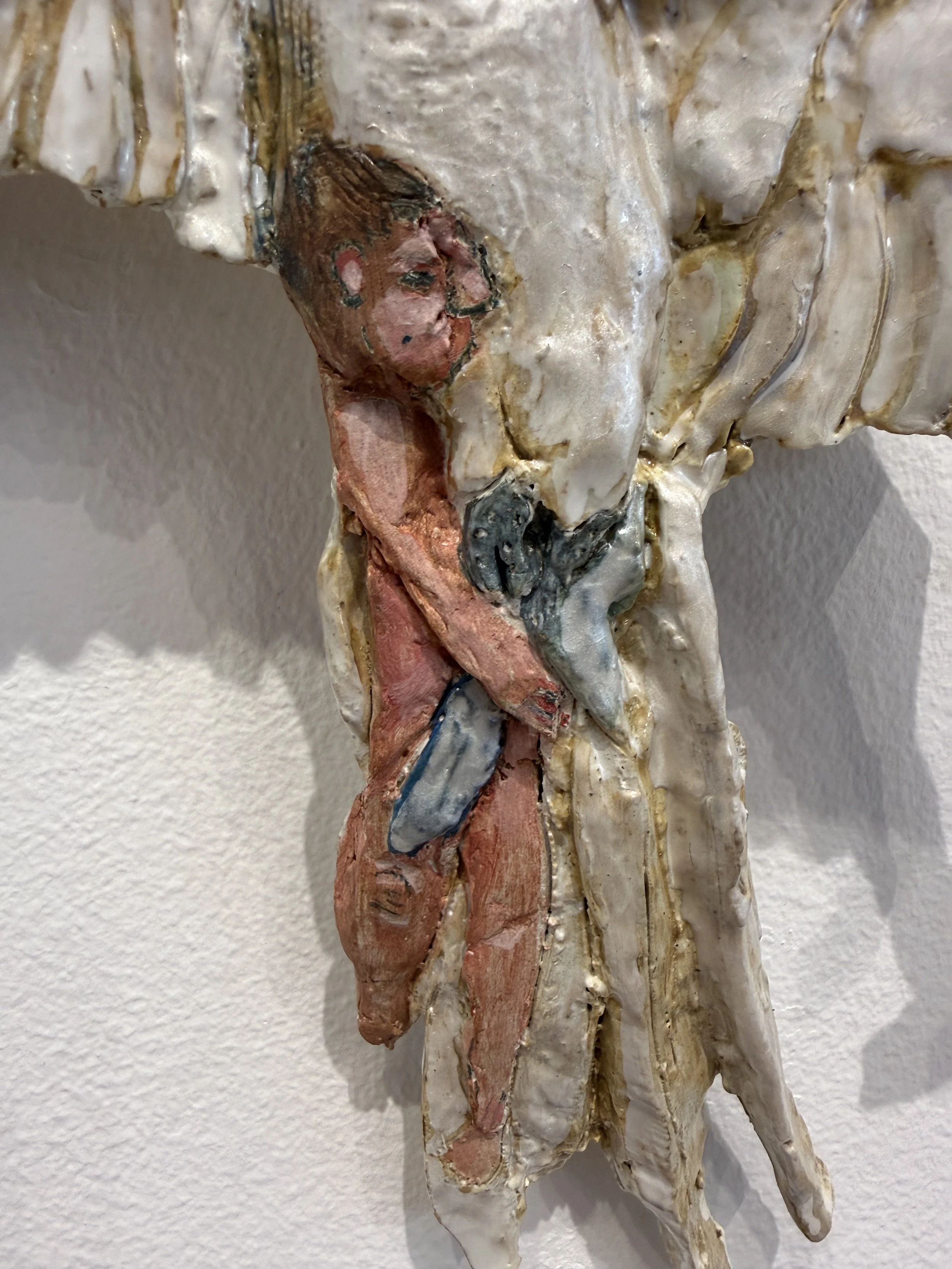 Parrot with Girl Holding Tail, detail