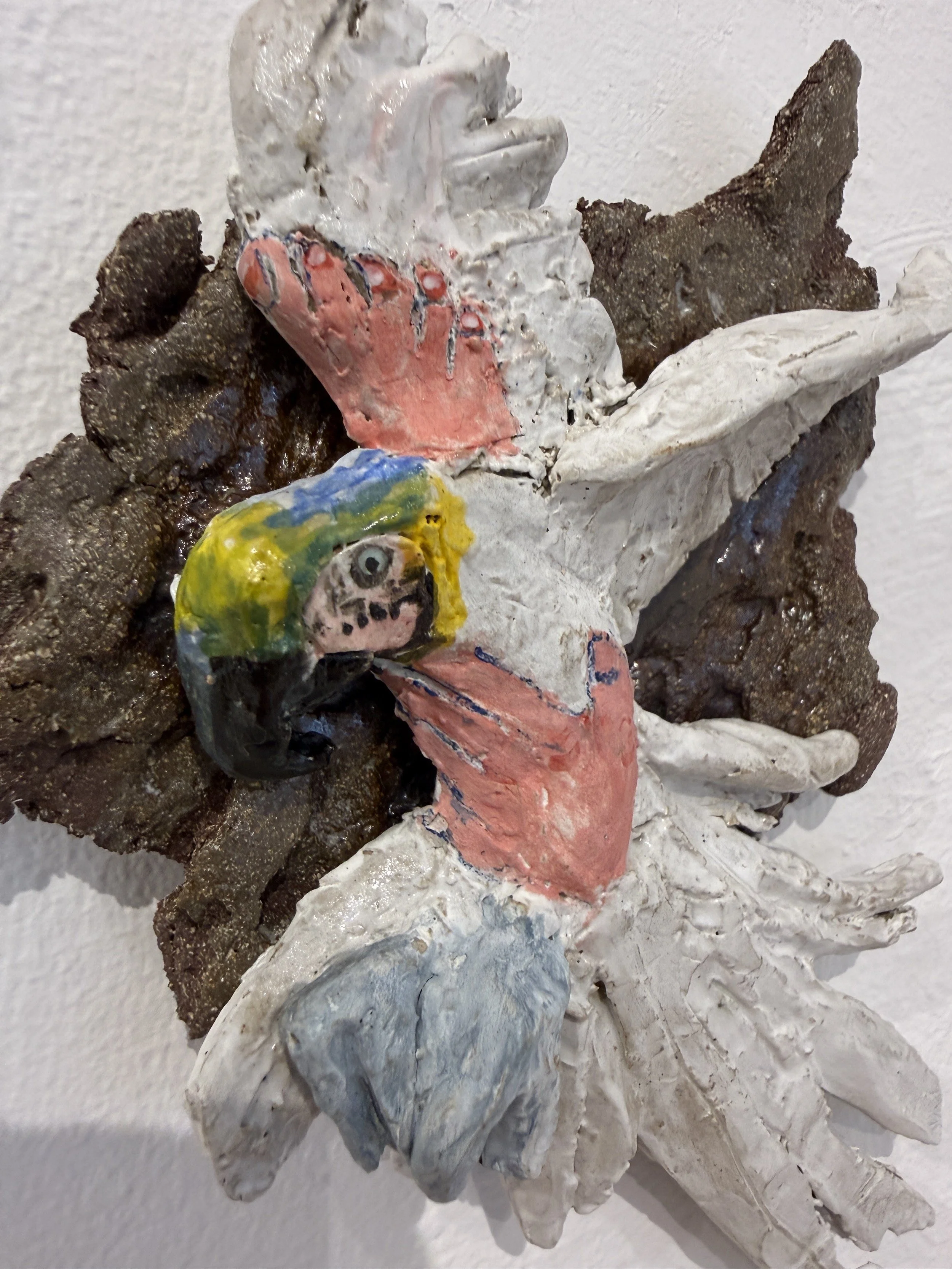 Tiny Parrot, glazed ceramic, 6 x 4.5 x .75 inches