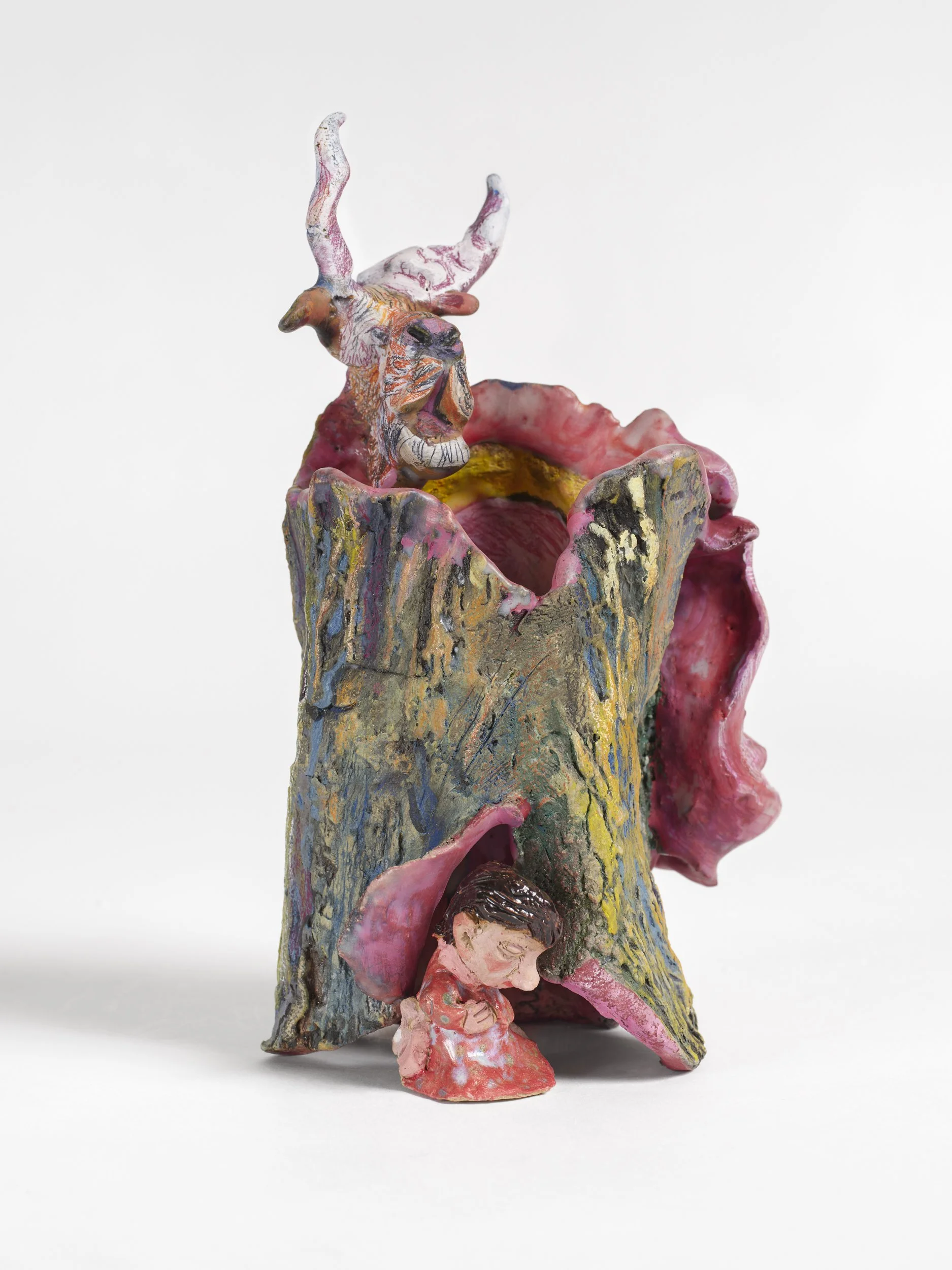 Tree Spirit, 2025, ceramic, flashe paint, colored pencil, 10 x 6 x 4 inches
