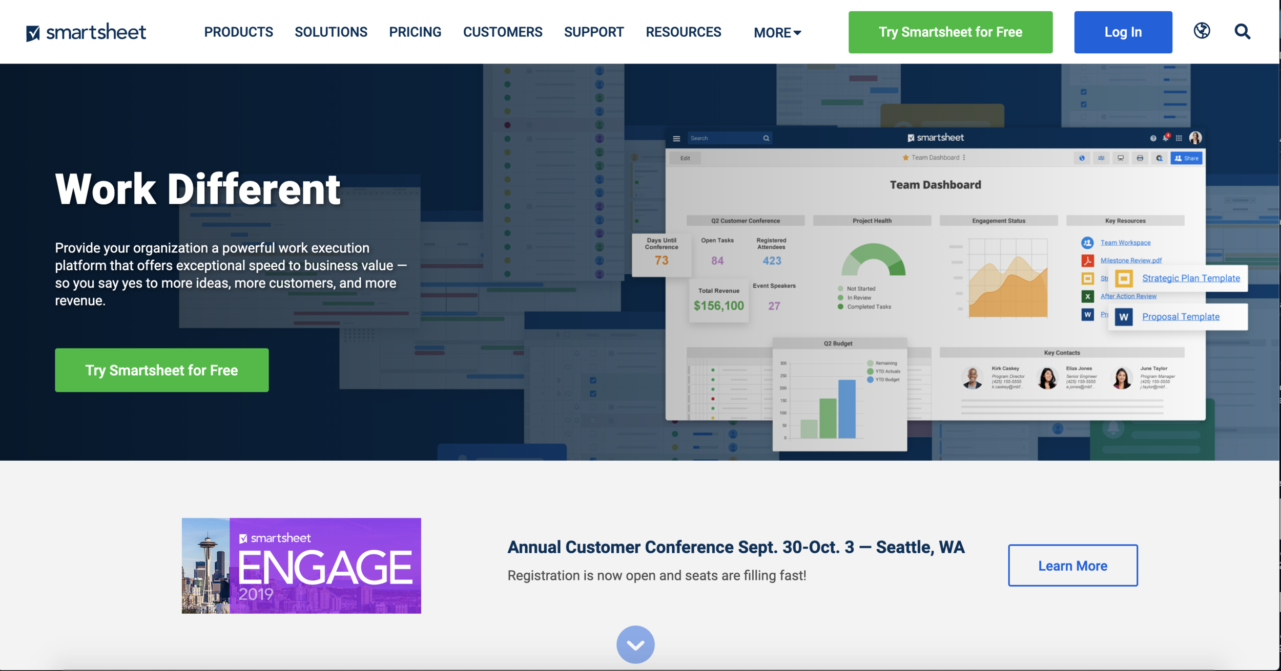 Smartsheet homepage after the redesign