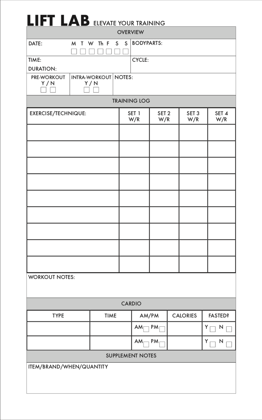 LIFT LAB Logbook - RPE Emphasis, Small
