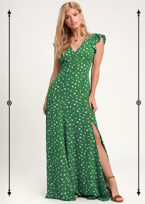   Lulus Fresh Picked Green Floral Print Backless Maxi Dress  ($75, on sale from $94) 