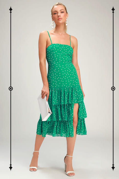   Lulus Nellie Green Polka Dot Ruffled Midi Dress  ($34, on sale from $68) 