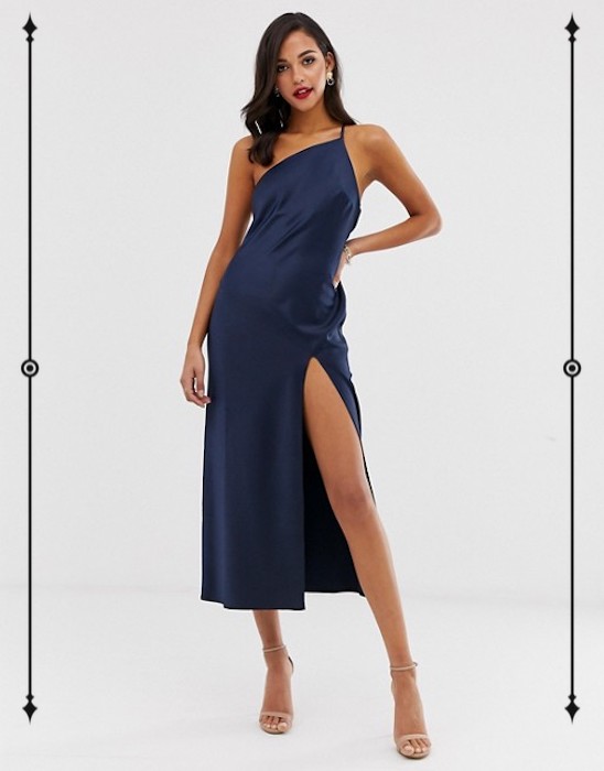   ASOS Design One Shoulder Midaxi Dress in Satin With Drape Back  ($72) 