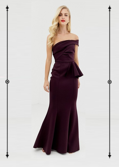   ASOS Design Bardot Fold Detail Fishtail Maxi Dress  ($67, on sale from $95) 