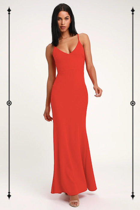   Lulus Infinite Glory Coral Red Maxi Dress  ($84) 