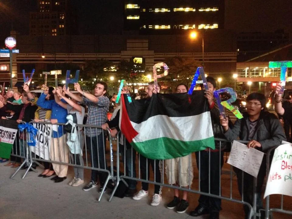 Approximately 200 demonstrators protested outside of the Barclays Center in Brooklyn, New York as a fundraiser for Friends of the IDF occurred inside the arena on Oct. 7.