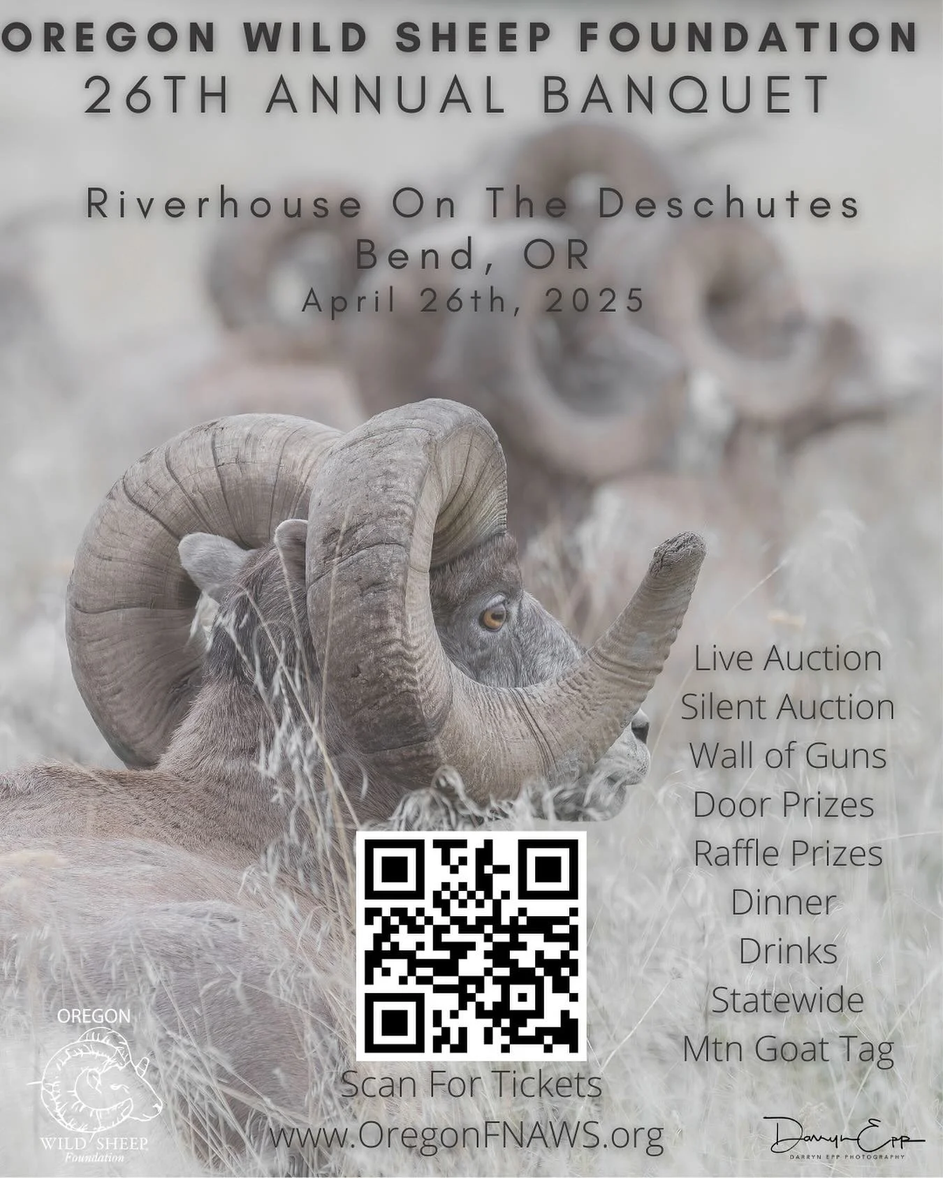 Our 26th annual banquet fundraiser will take place April 26, 2025 at the river house on the Deschutes in Bend, Oregon. We are expecting to sell out for this fundraiser and want to make sure you get your tickets as soon as possible. We will have a gre