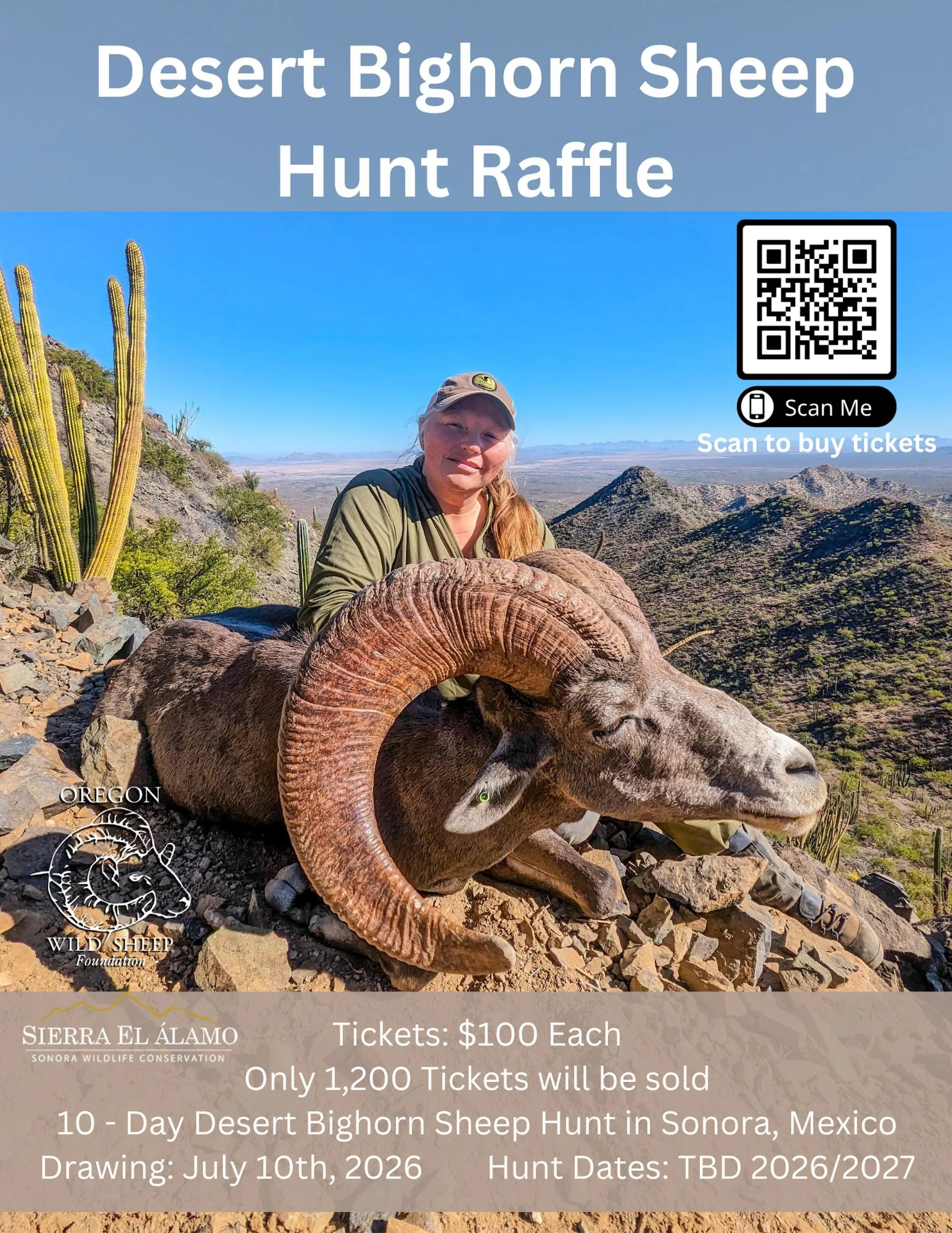 🐏 ONCE-IN-A-LIFETIME. Oregon WSF is raffling off a 10-day fully guided Desert Bighorn Sheep hunt in Sonora, Mexico with Sierra El Alamo Outfitters &mdash; a $65,000 hunt of a lifetime.
 
Only 1,200 tickets. $100 each. Drawing July 10, 2026.
 
Your t