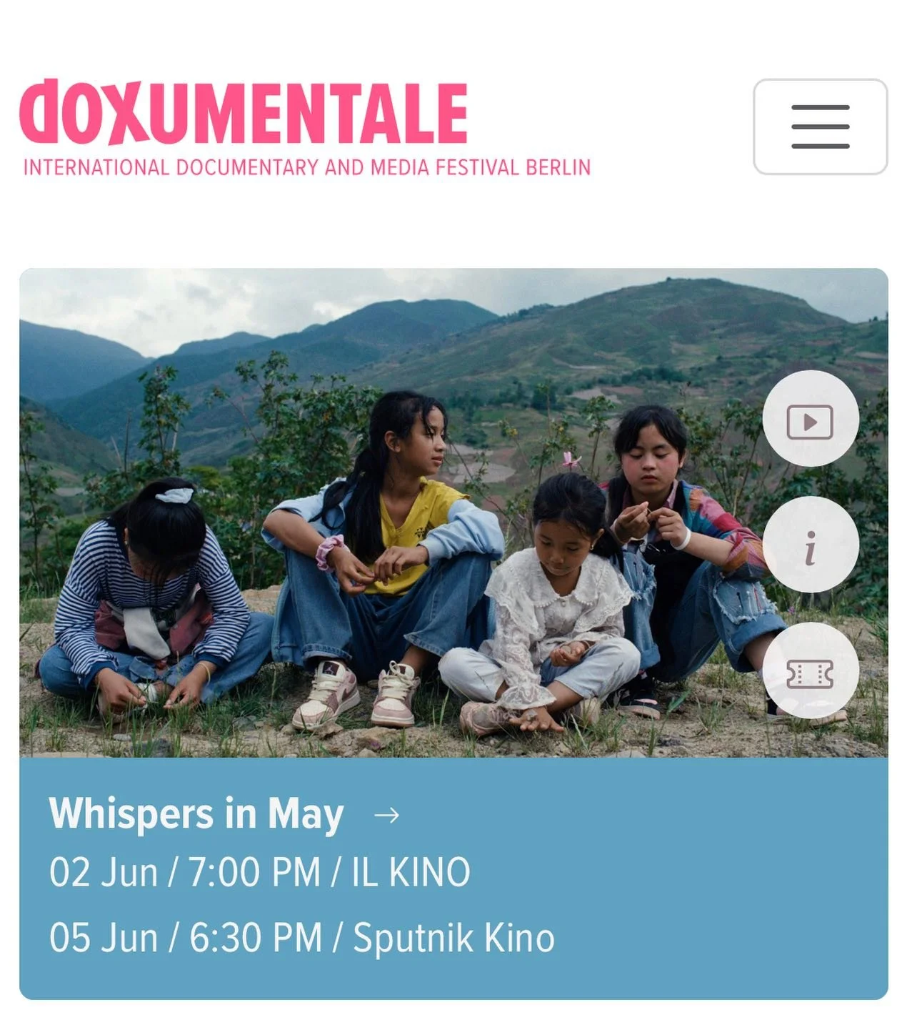 Whispers in May is having its Berlin premiere @doxumentale.ber 

June 2 7pm at IL KINO
June 5 630pm at Sputnik Kino 

Both have QA with director @dongnan_chen