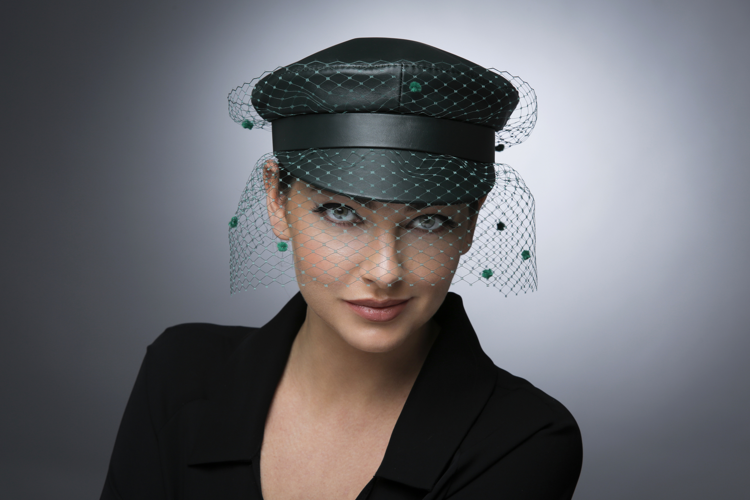 LEATHER CAP WITH VEIL