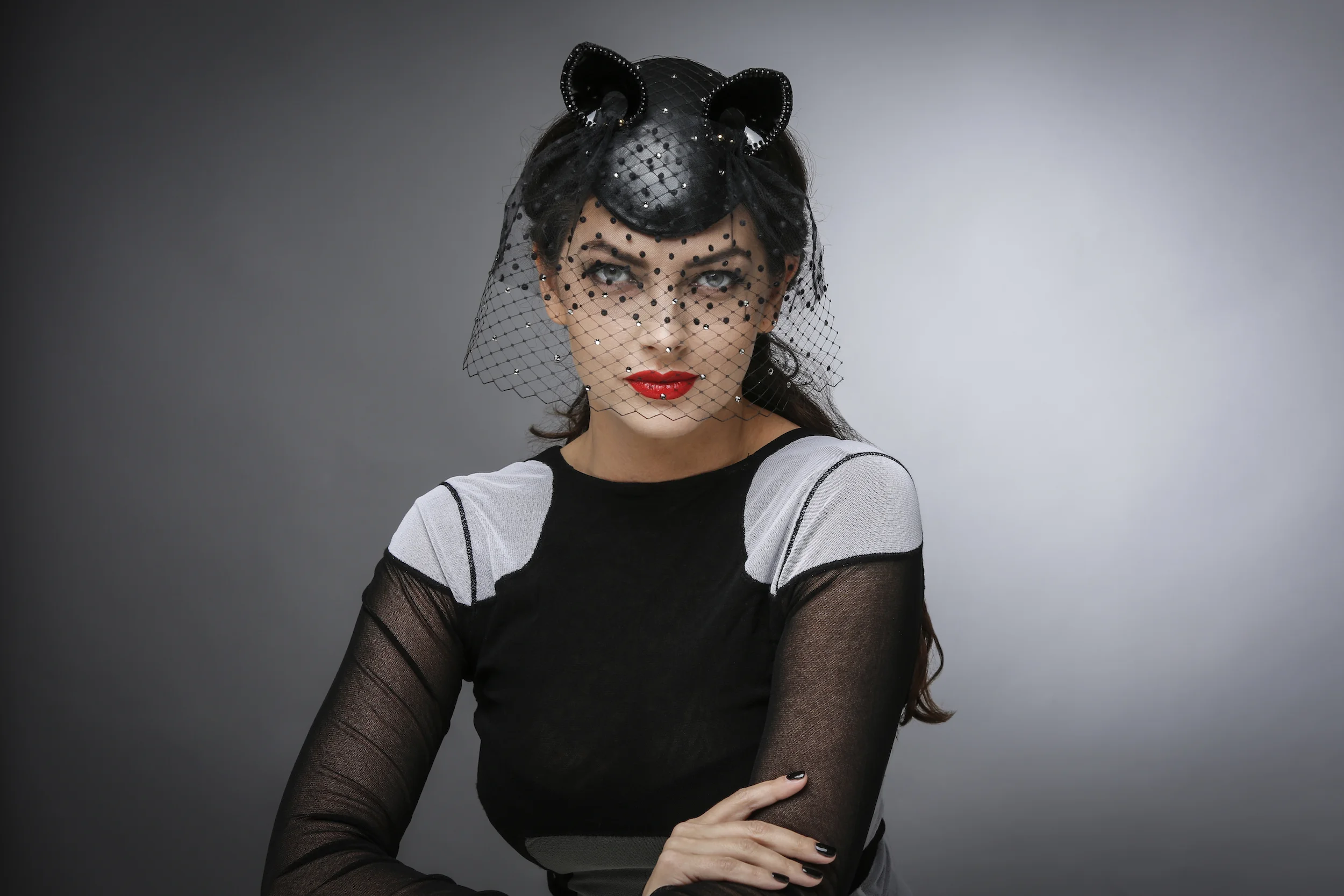 CAT EAR BIBI HAT WITH VEIL