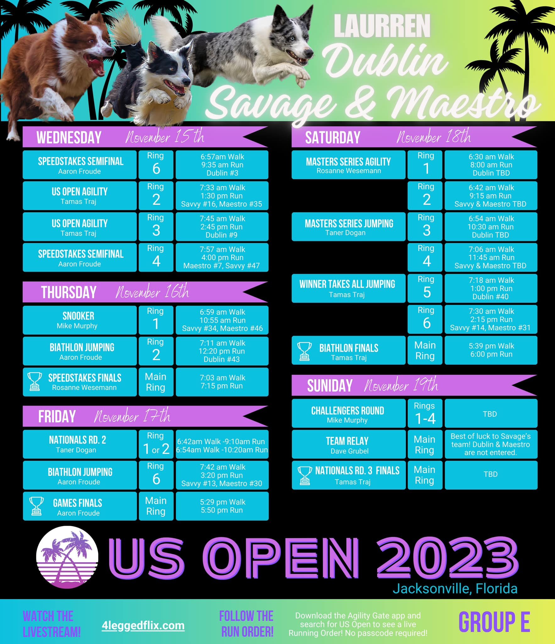 Here we go! 😬 Our 2023 US Open schedule! 

Super thanks again to auntie Jen for making this incredible little schedule for my boys so everyone can follow along! 
Super looking forward to our week in Florida! 🌴
Good luck to everyone &amp; see you al