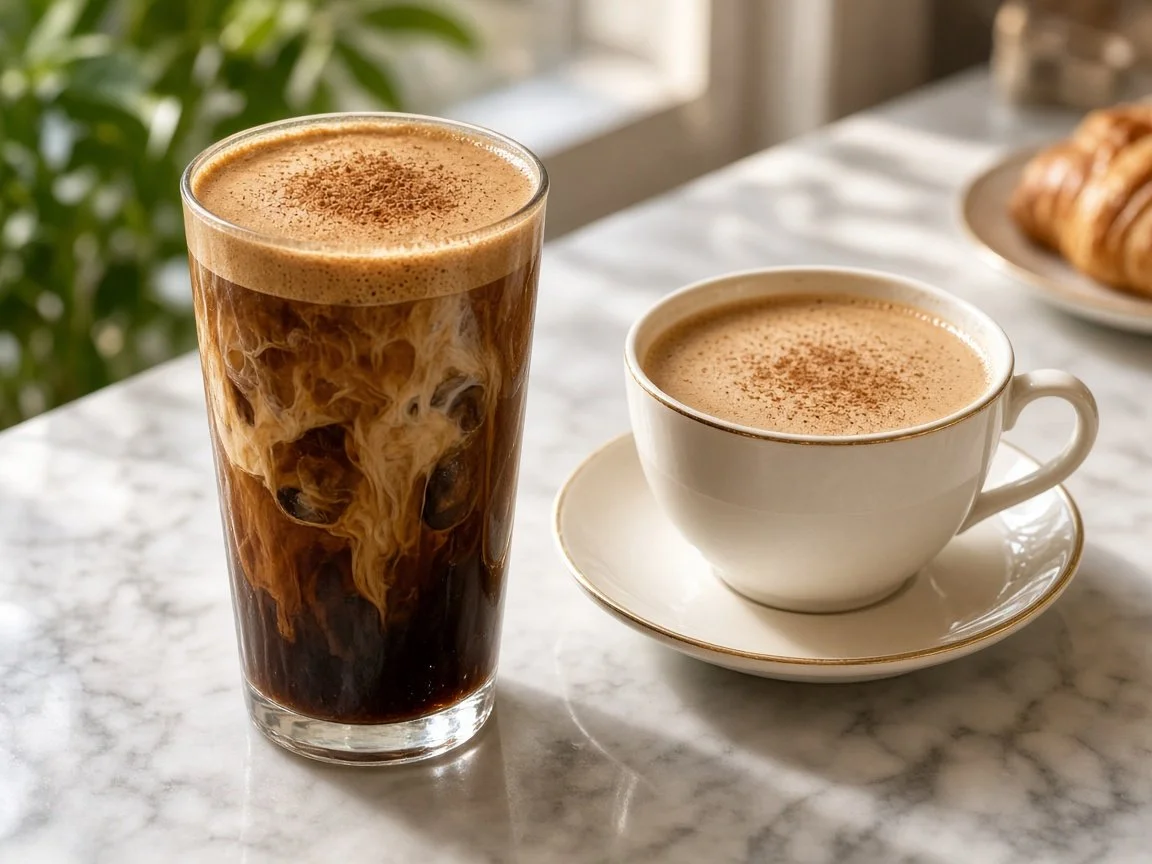 New Orleans Iced and Hot Cafe au Lait with Cold Foam