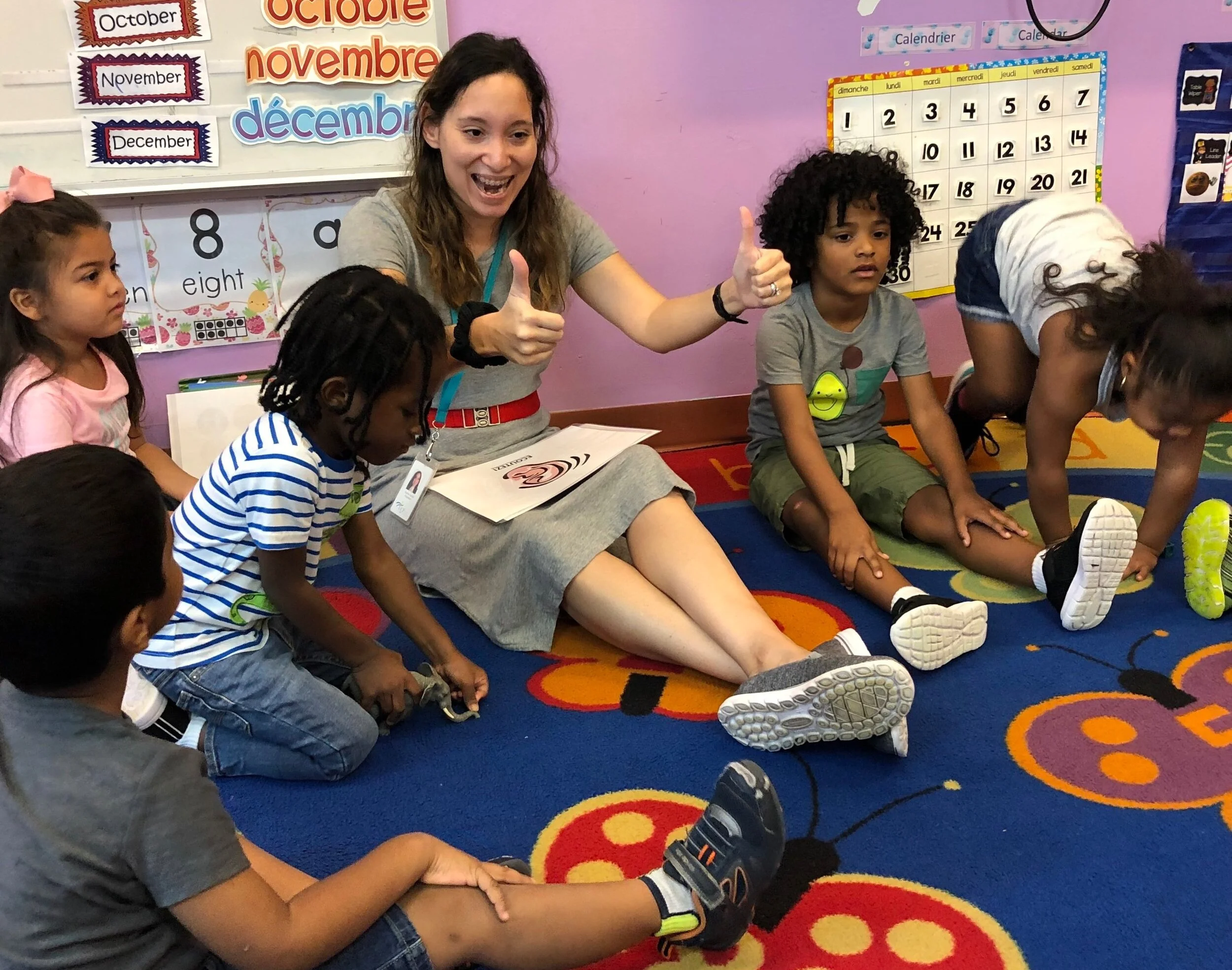 Trilingual Teacher Sophie Posey leads her French Immersion Pre-K class during circle time.