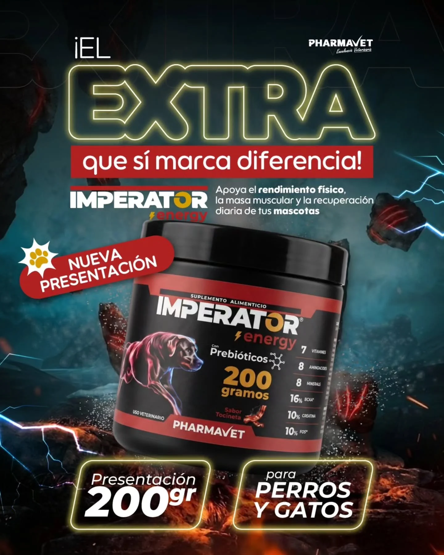 IMPERATOR Energy  le da a tu mascota la energ&iacute;a que necesita para rendir al m&aacute;ximo ⚡
Ayudas a fortalecer: 
✅ rendimiento f&iacute;sico
✅ masa muscular
✅ recuperaci&oacute;n diaria

Ahora en su nueva presentaci&oacute;n de 200gr 🙌

💥 C