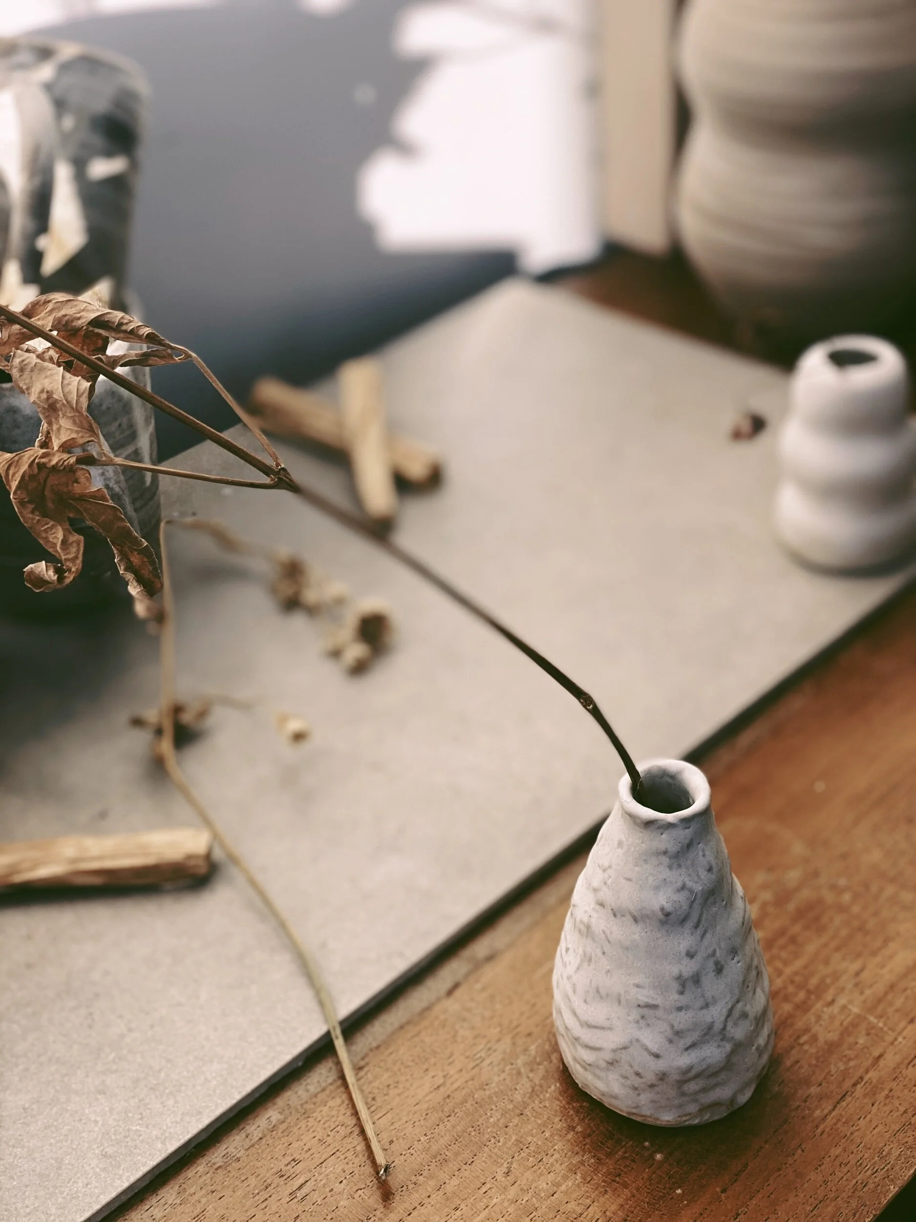 Scratched bud vase handbuilt hand coiled ceramics ceramic vase