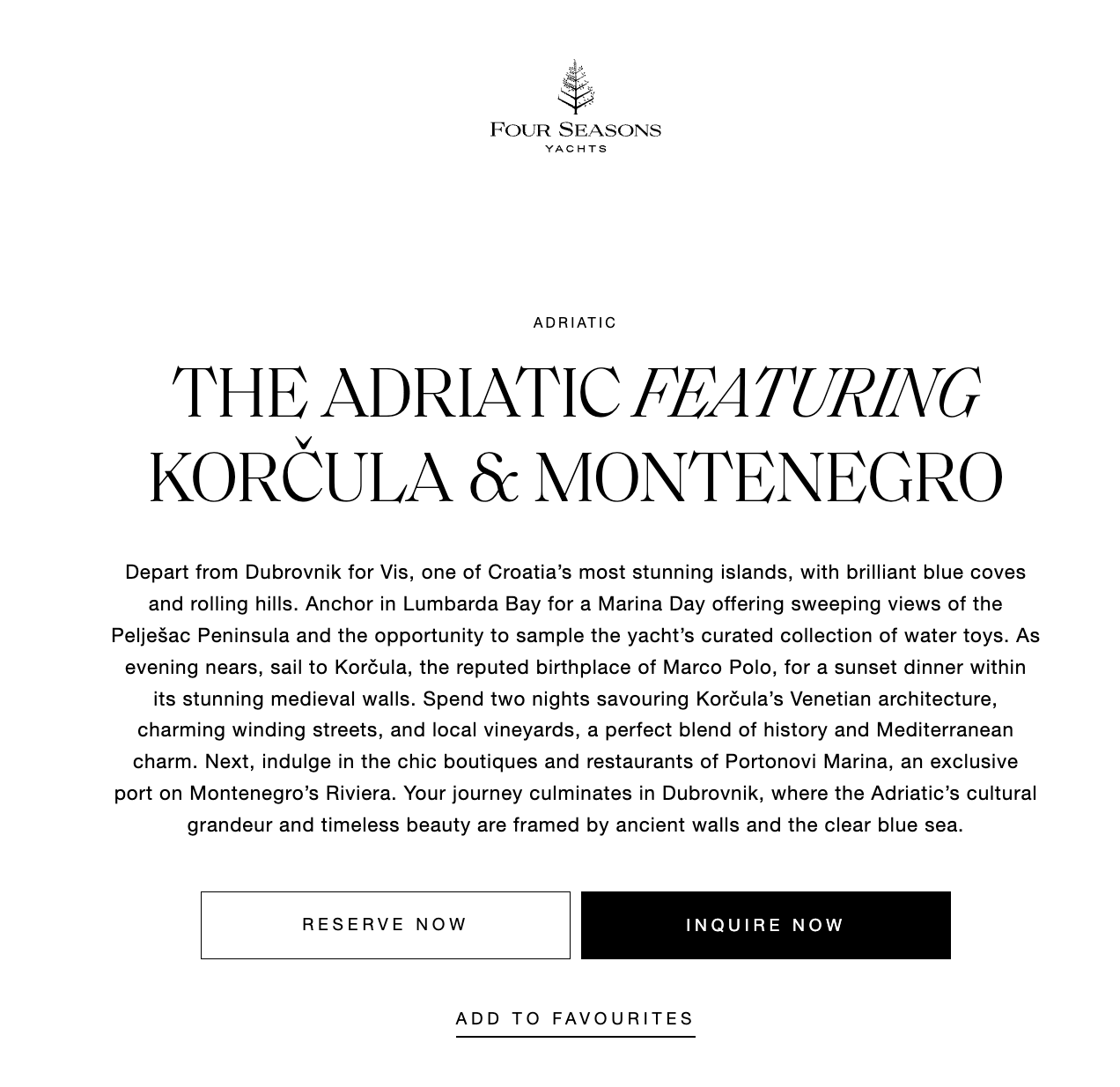 Website screenshot featuring copywriting and positioning work for Four Seasons Yachts.