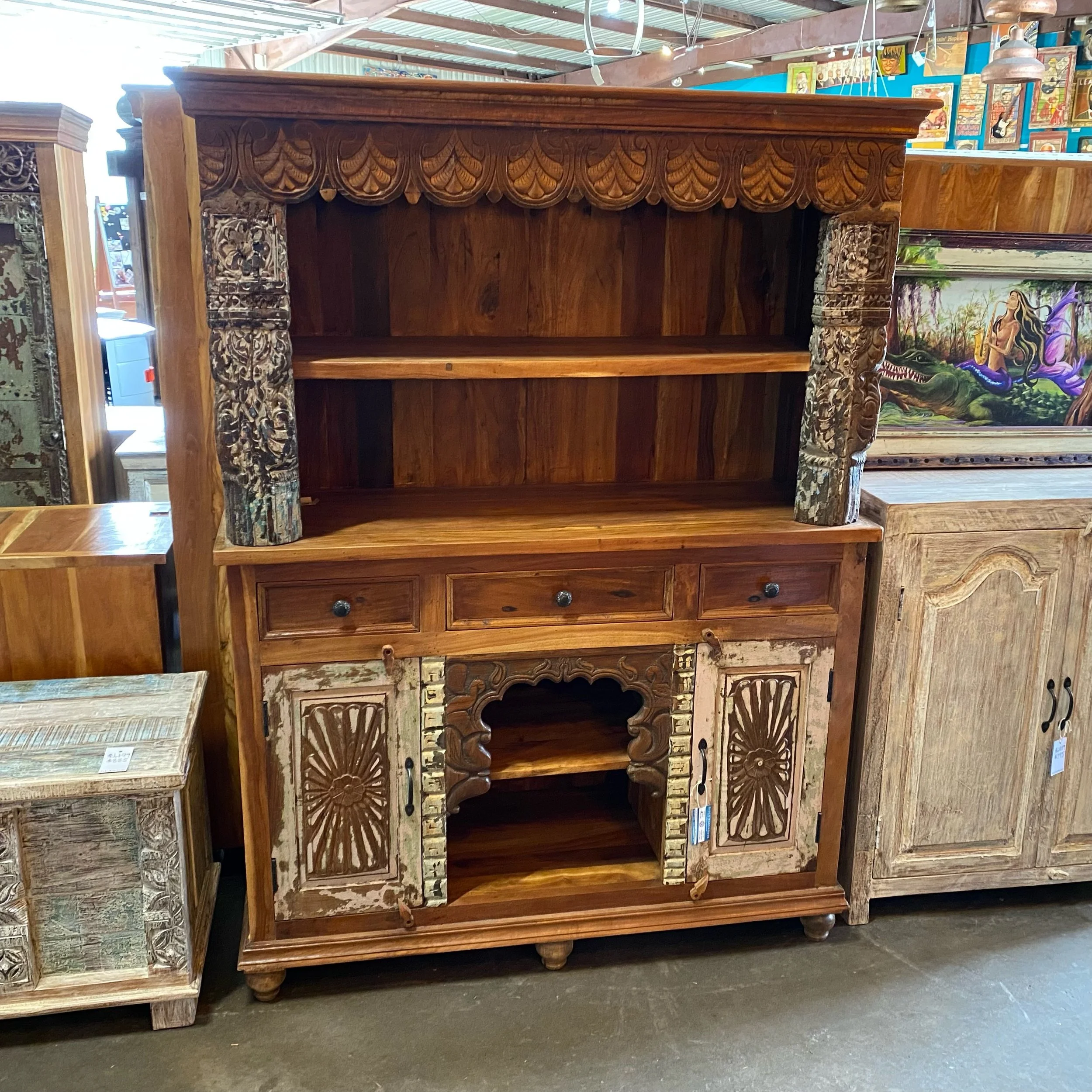 Bookshelf w/ Carved Accents - 56" x 21" x 76"