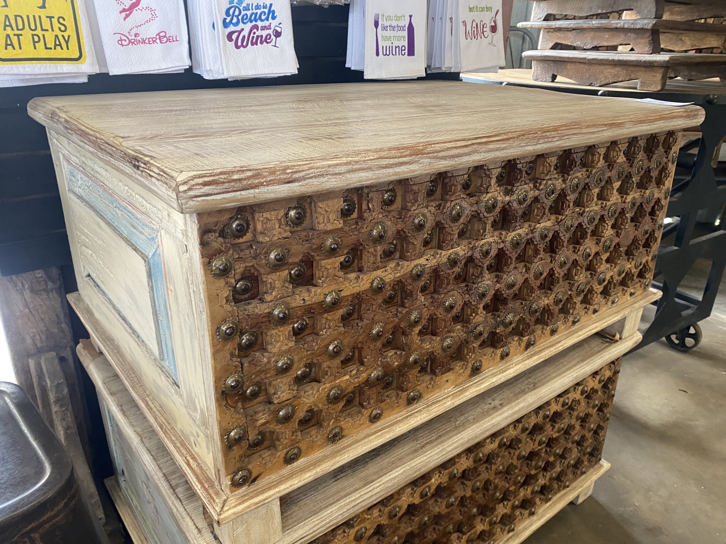 Reclaimed Wood Trunk w/ Carvings *PRE-ORDER - 40” x 28” x 19"