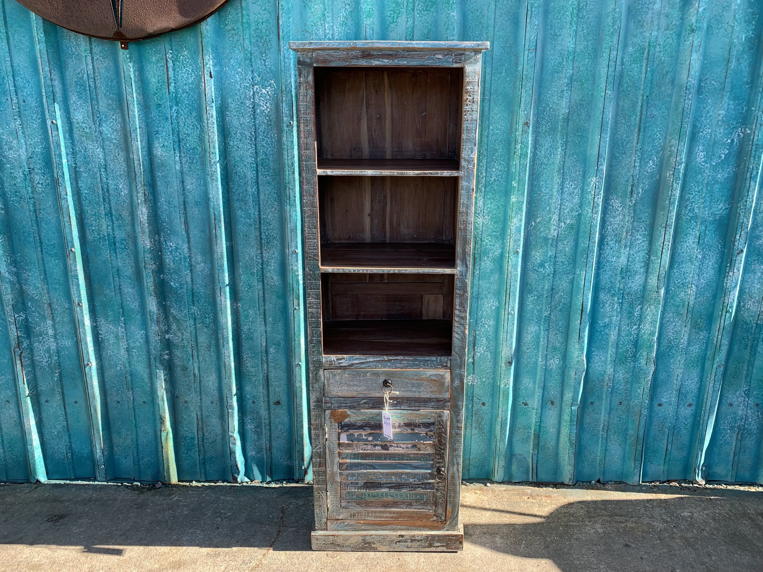 Distressed Bookshelf w/ Shutter Door *PRE-ORDER - 24" x 16" x 72"