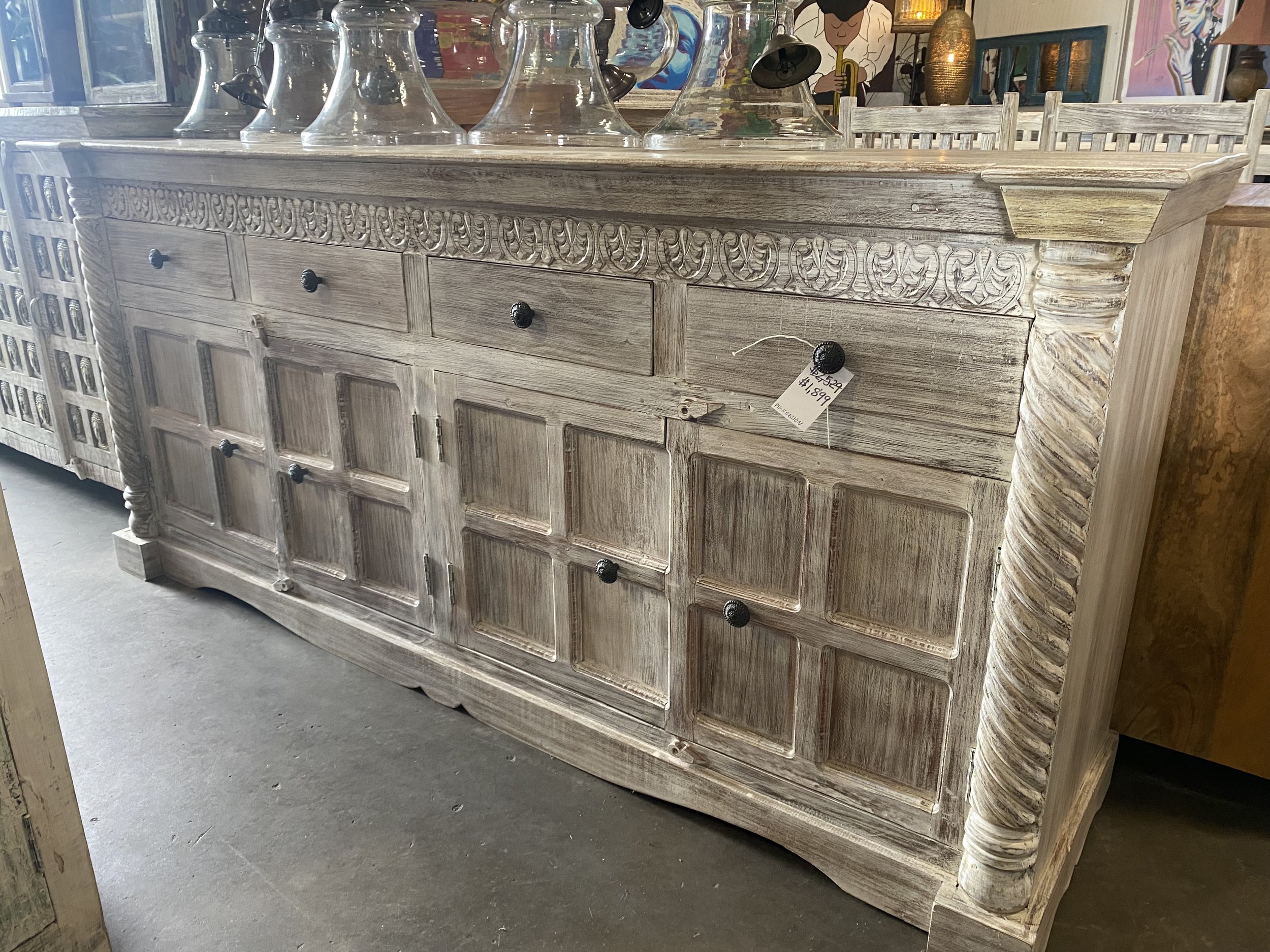 Whitewashed 4-Drawer Buffet - 84” x 21” x 39”