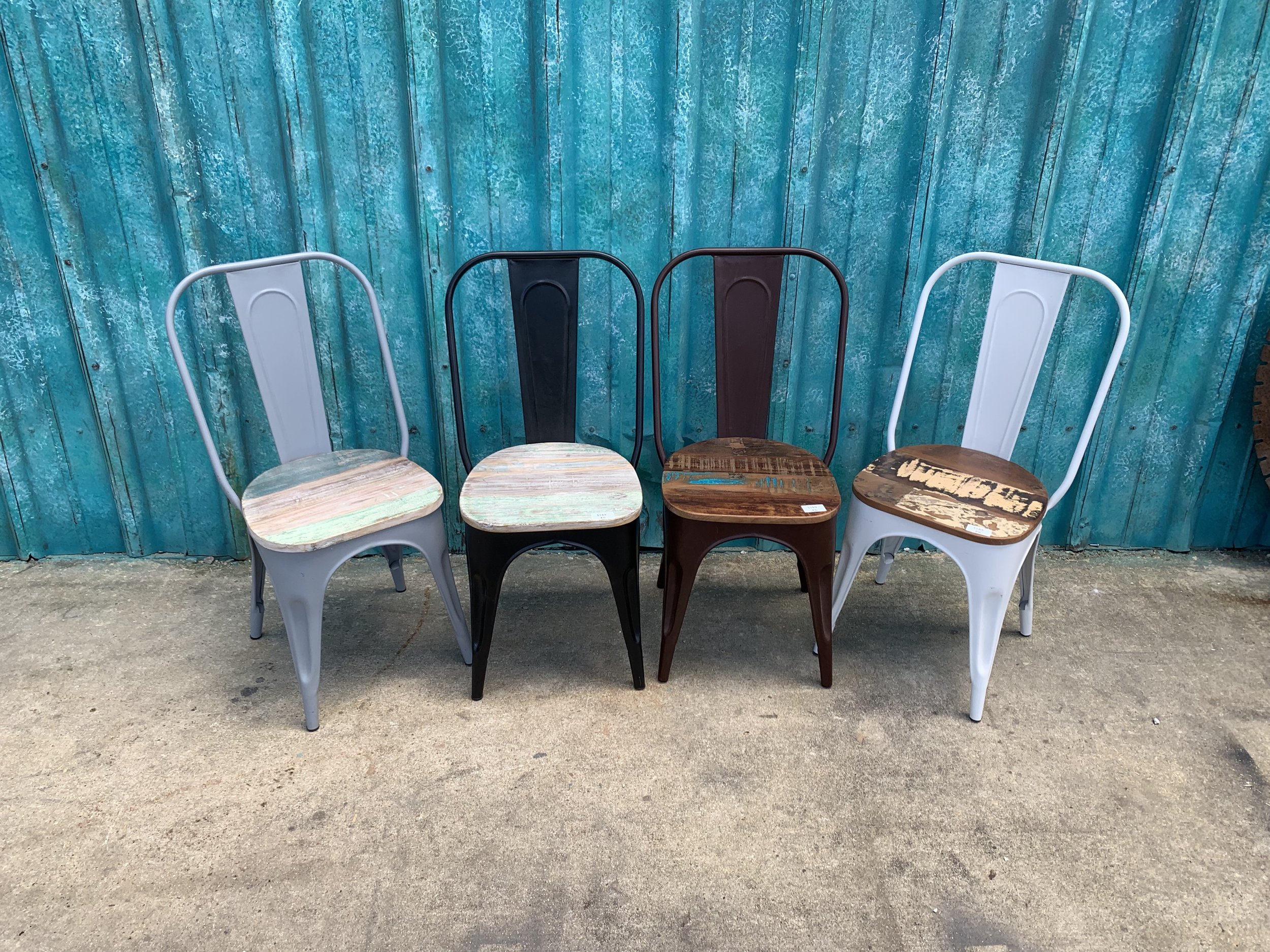 Metal High Back Dining Chair w/ Reclaimed Wood Seat - 18" Seat Height