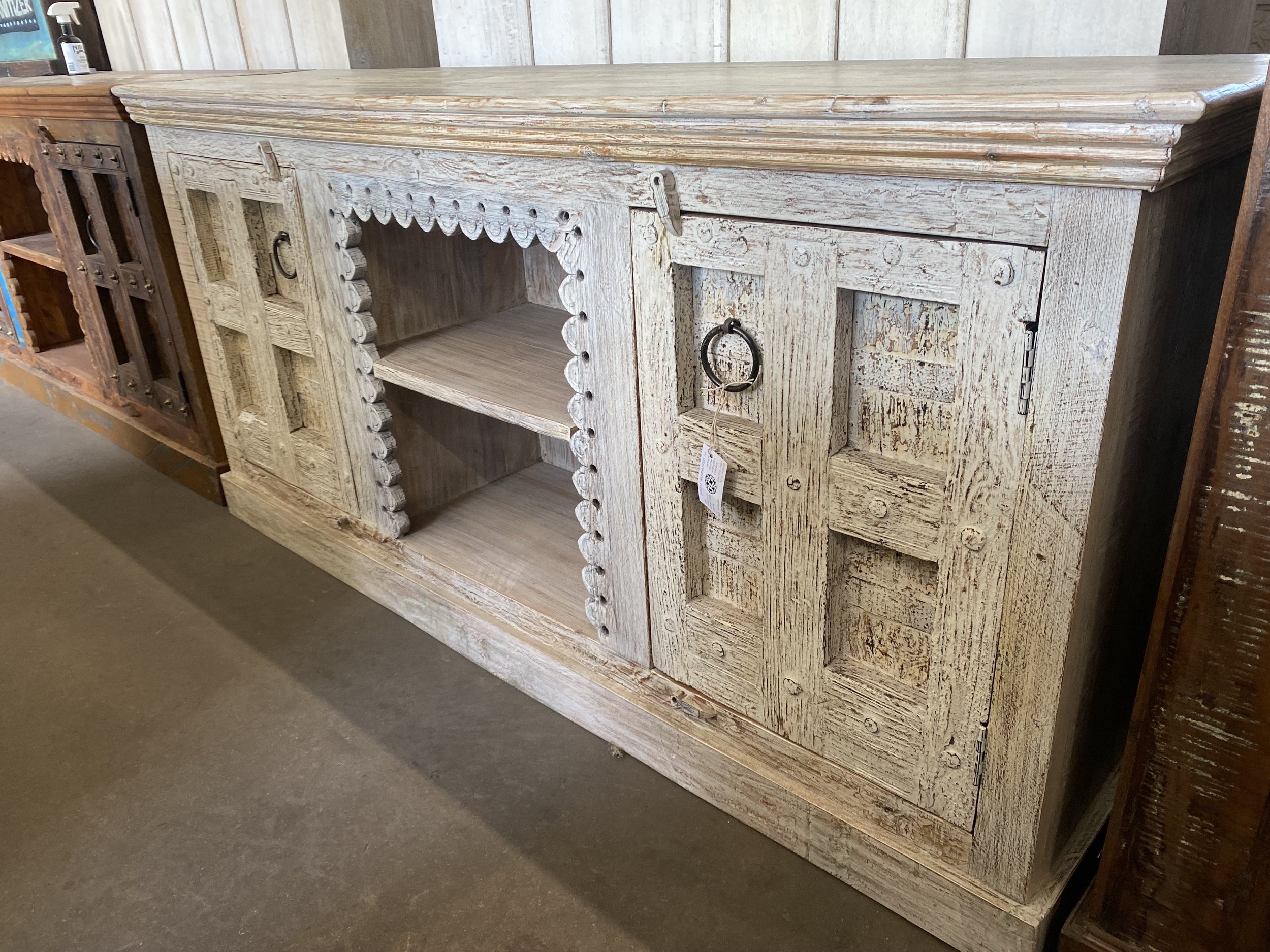 Old- Door Buffet w/ open shelves - 76” x 18” x 37”