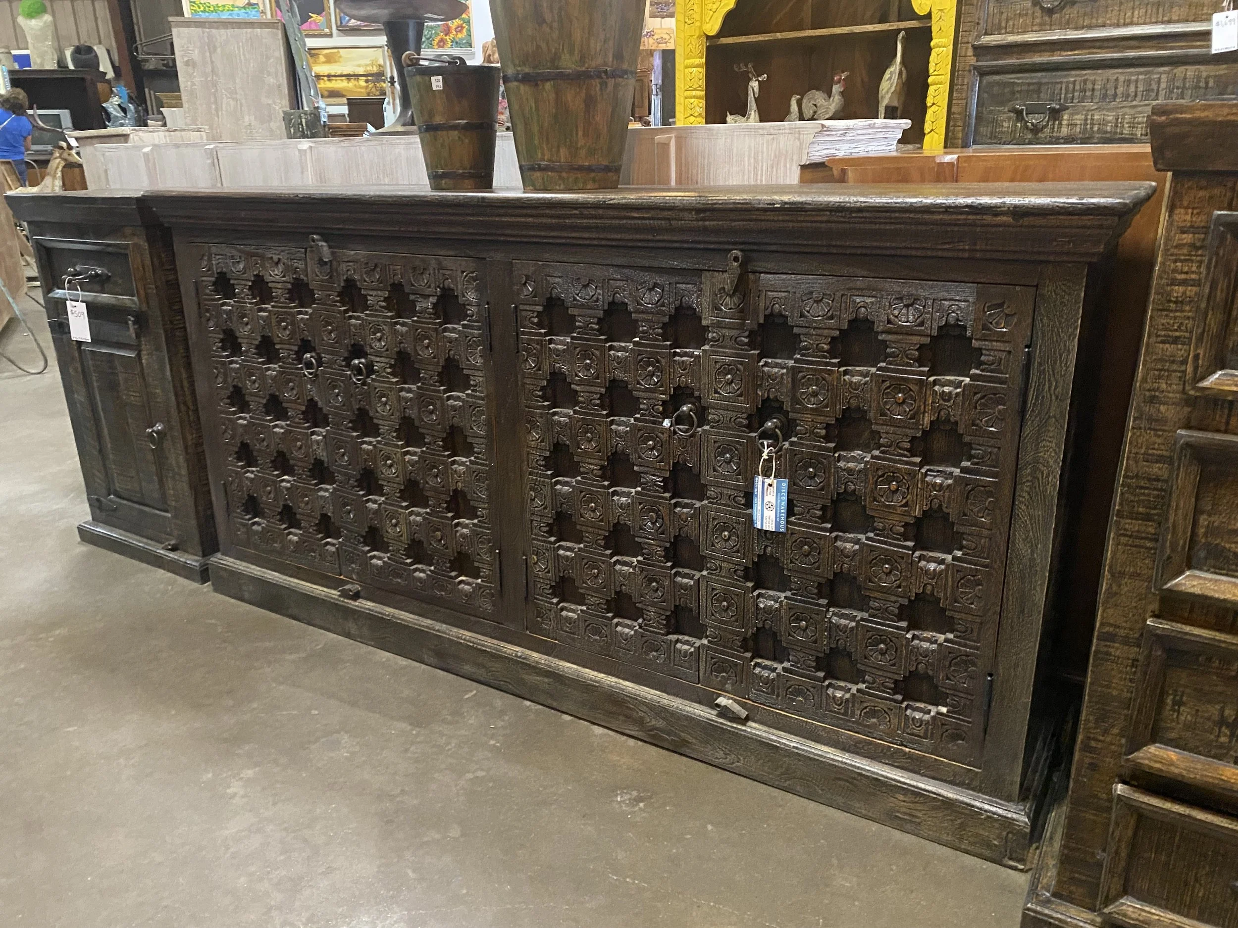 Dark Grey Carved Buffet - 71" x 16" x 36"