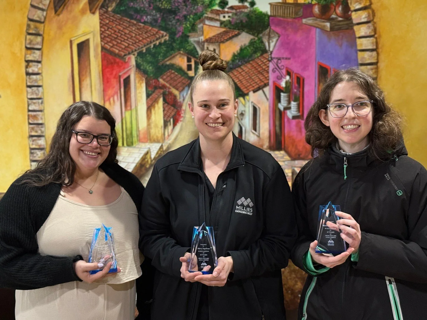 Today was a #Milestone day! Millies Engineering Group is proud to congratulate Katie Myrick on her 5 year anniversary, and Mary Equihua and Kat Warner for each reaching 10 years with our firm. We are honored to maintain our top-rated services with al