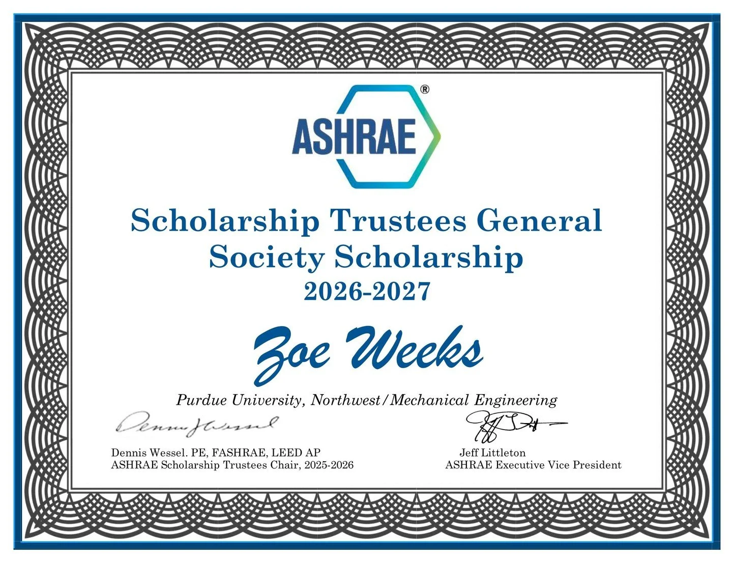 Big news from the Millies Engineering Group's Home Office! Ongoing education and professional development is key to our growth. Recently, Zoe Weeks, Designer 1, won an ASHRAE Scholarship Award!

Zoe explains the process:
"I had to write two diff