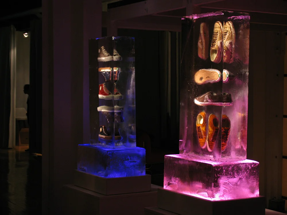 Block Tableau with Sneakers Frozen Inside