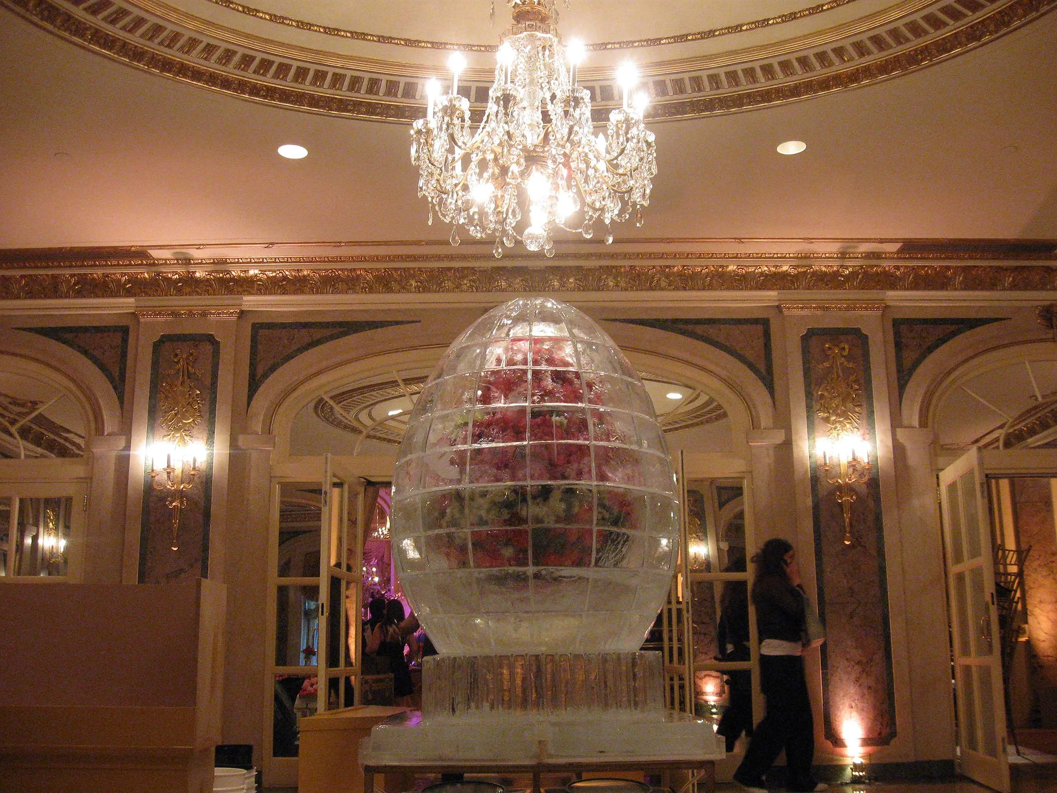 Giant Ice Faberge Egg with Flowers Inside