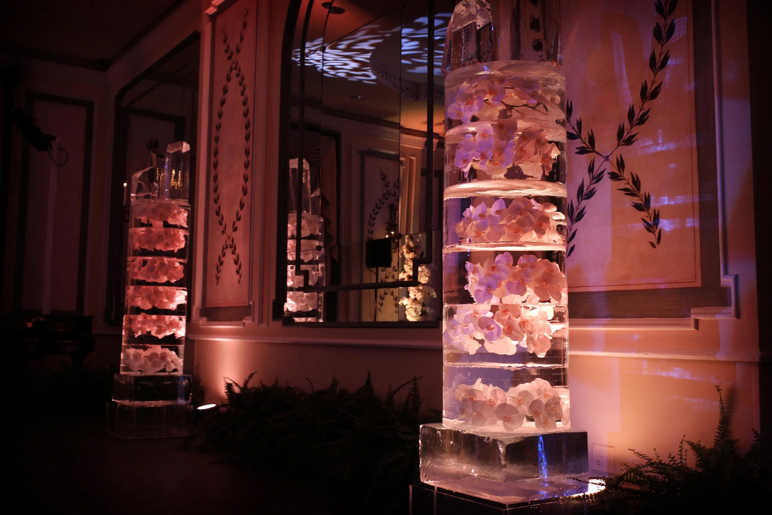 Ice Pillars with Frozen Flowers