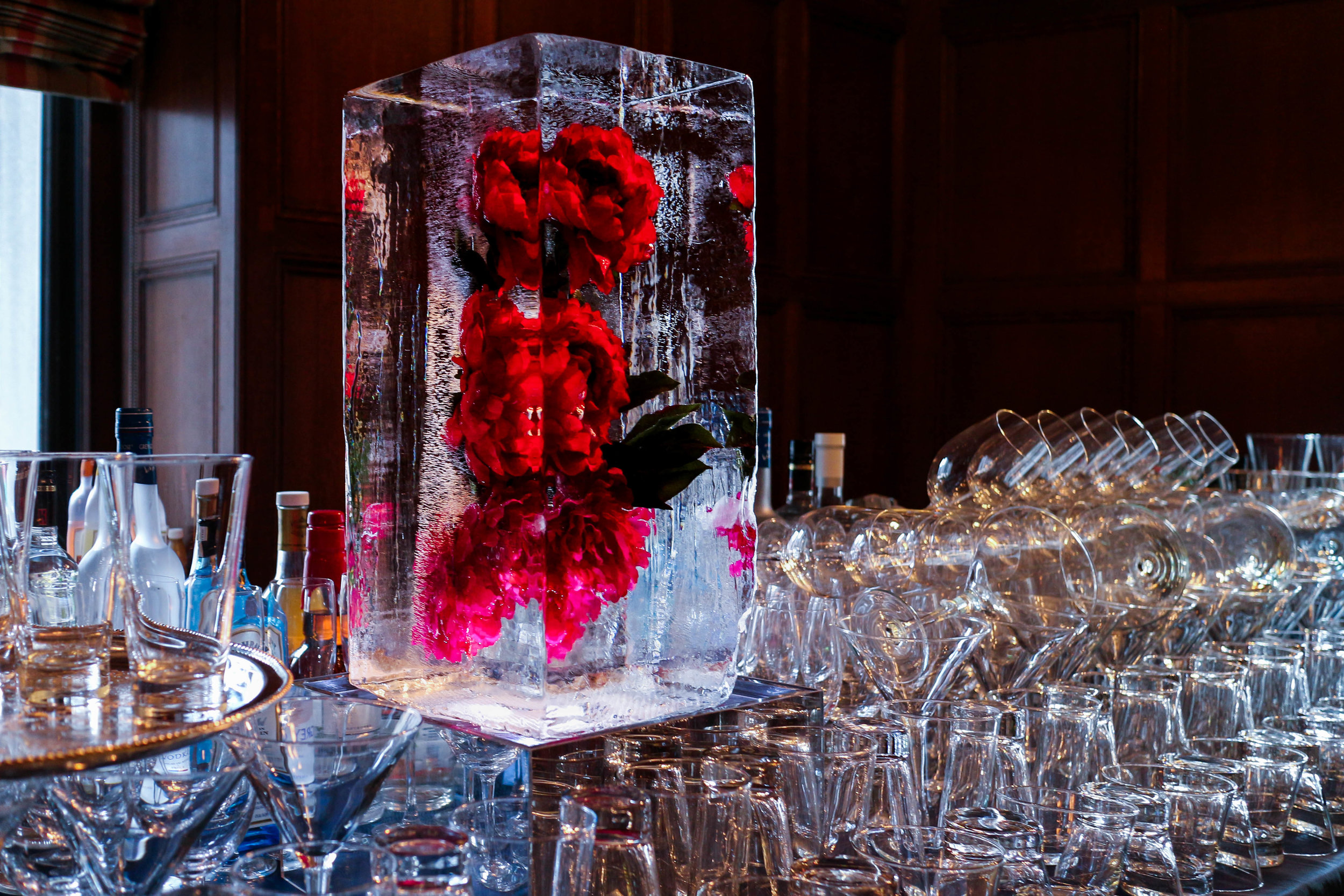 Tabletop Centerpiece with Flowers Frozen Inside