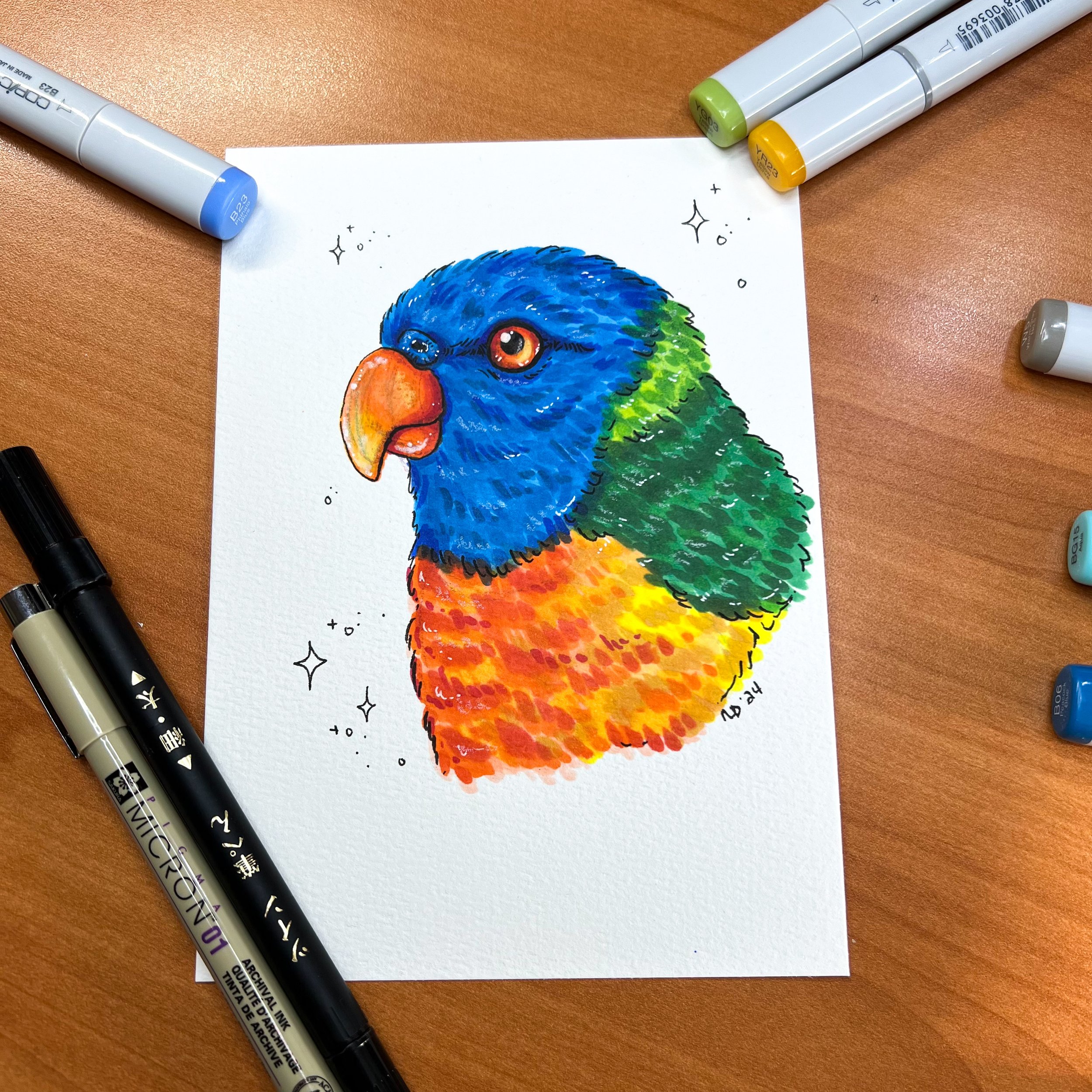 Rainbow Lorikeet Original Marker Drawing
