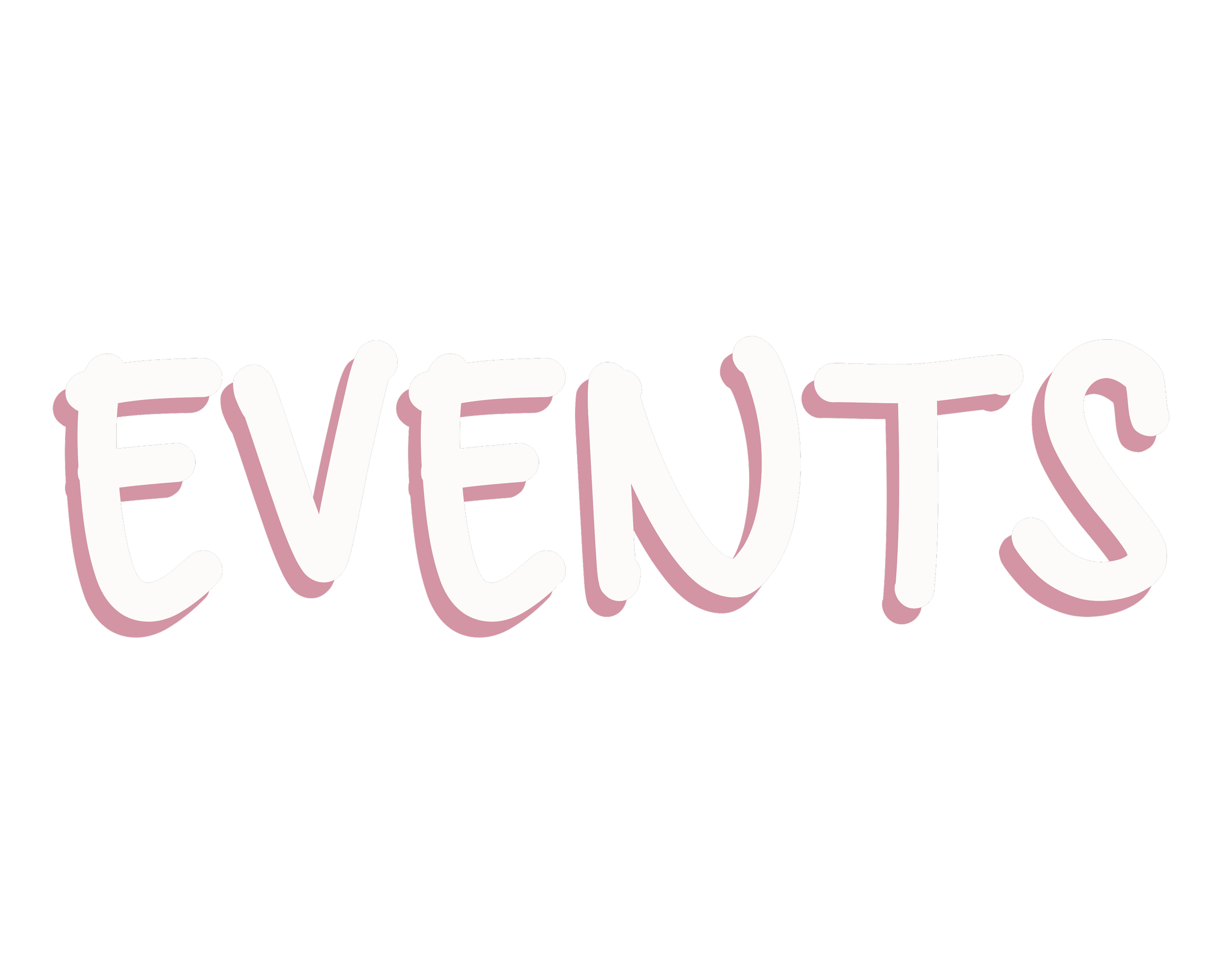 The word "EVENTS" written in bold, white letters with pink shadows on a transparent background.