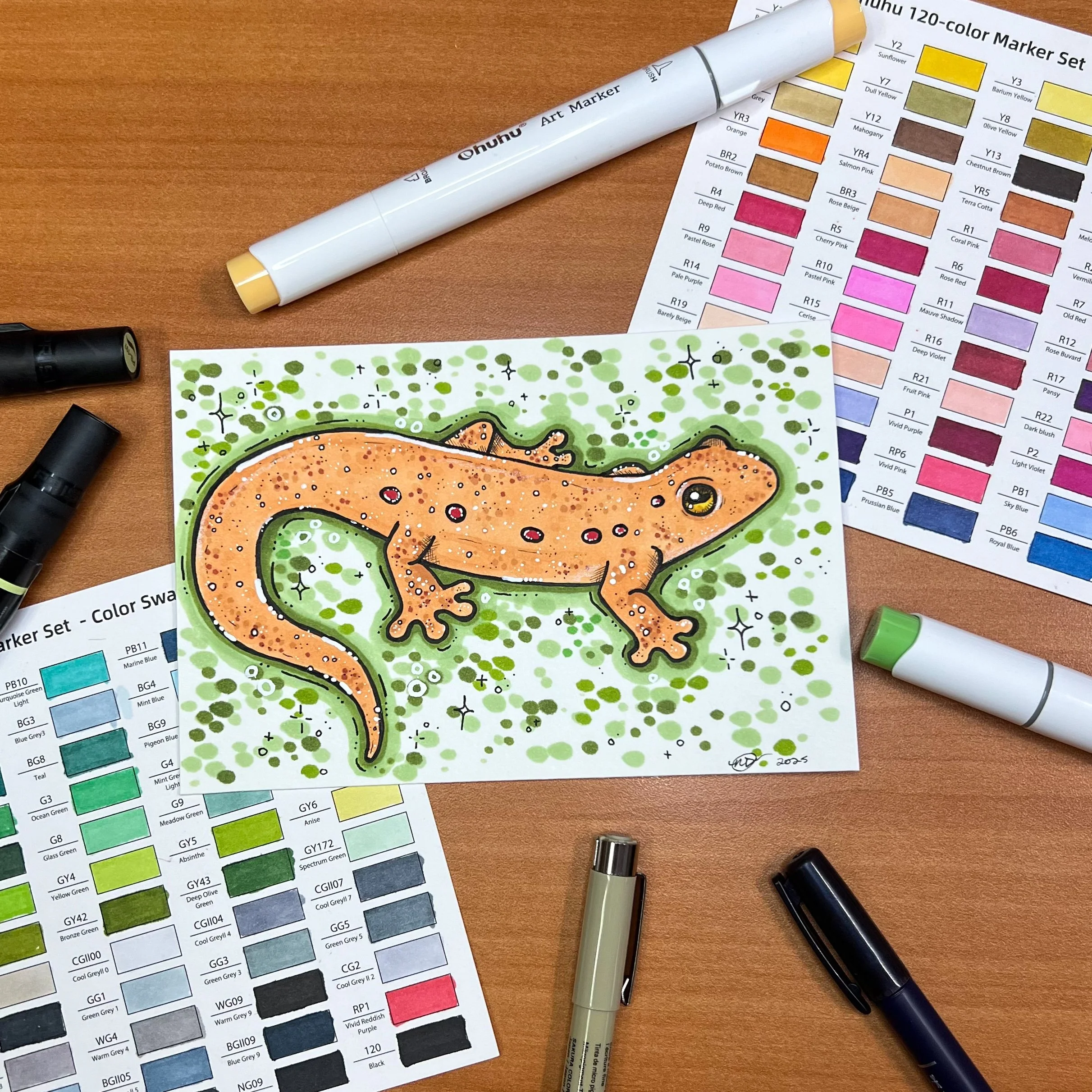 Red-Spotted Salamander Original Marker Drawing